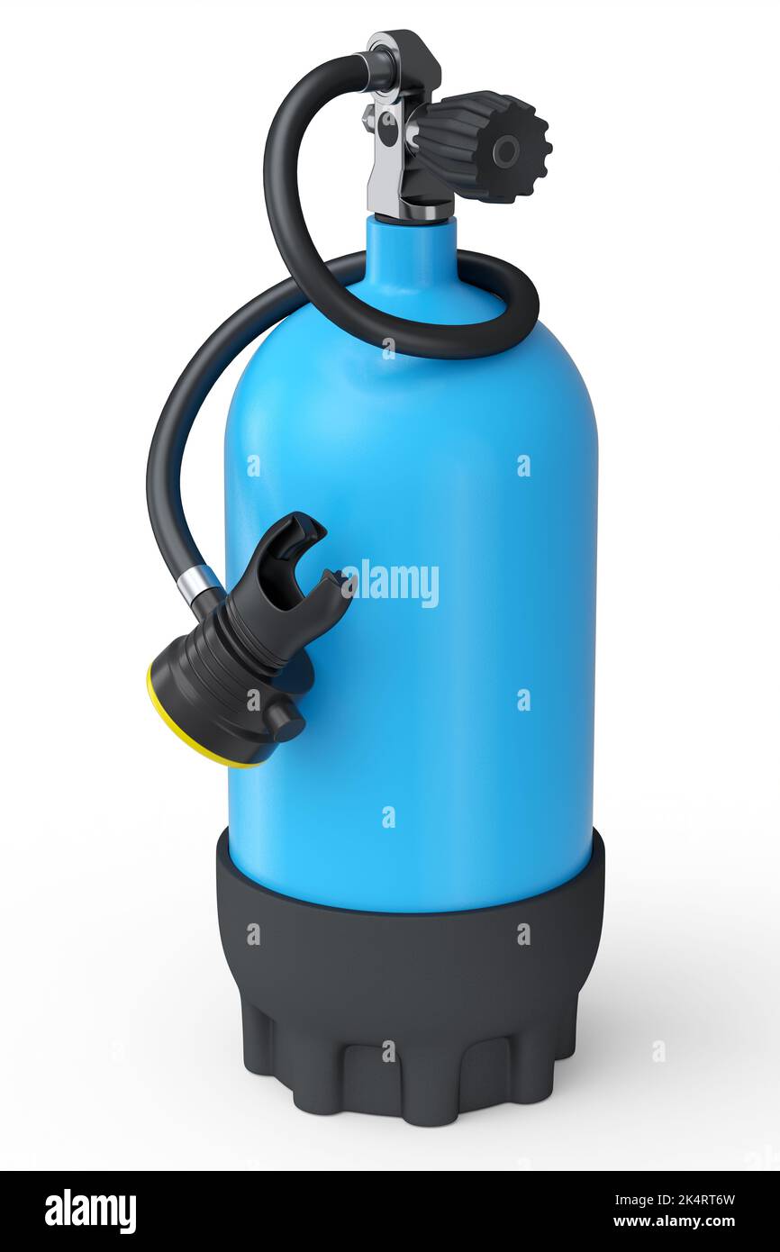 Blue diving tank full oxygen for snorkeling isolated on a white