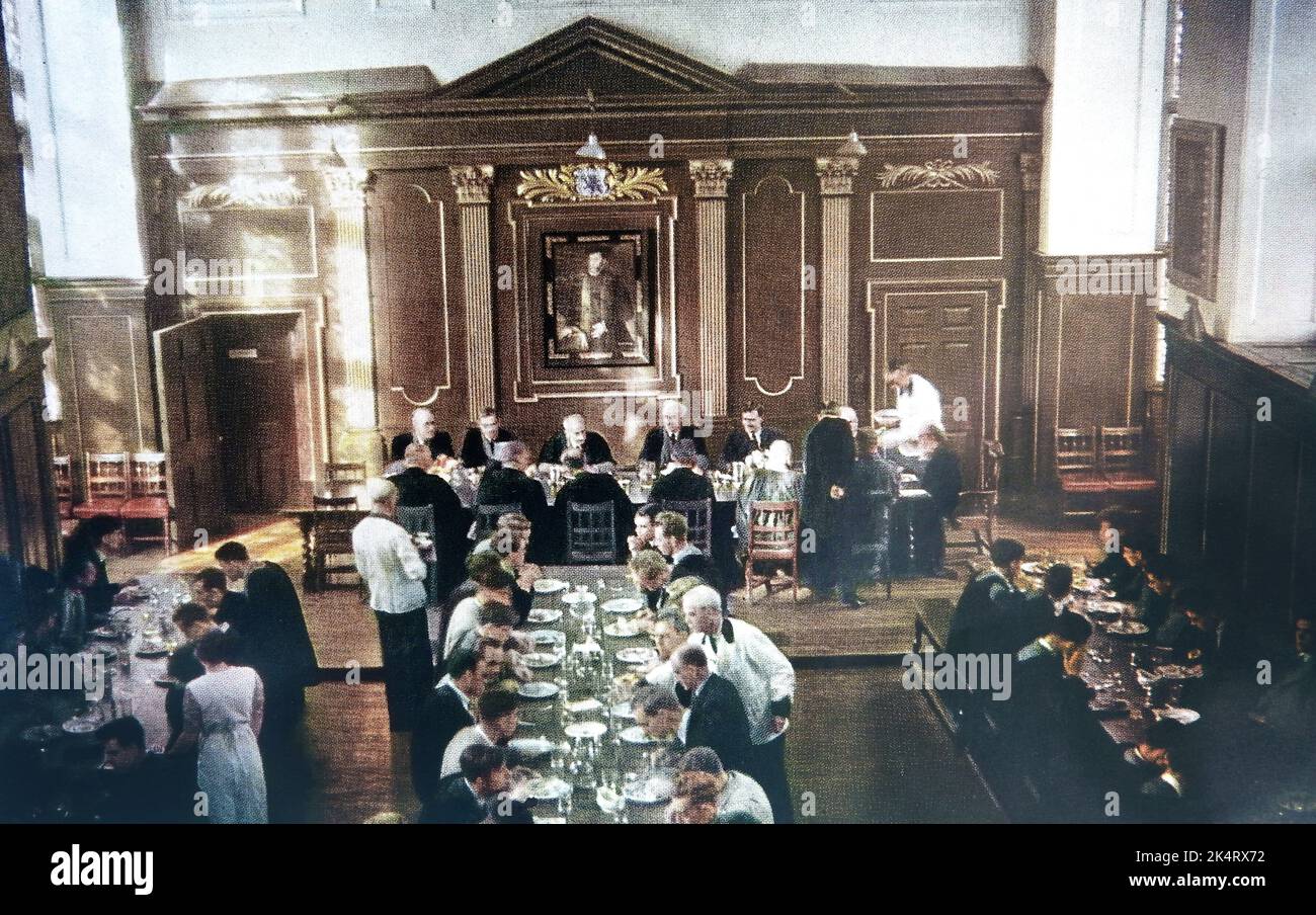 1940's photograph taken in the dining room at Emmanuel College, Cambridge. UK Stock Photo