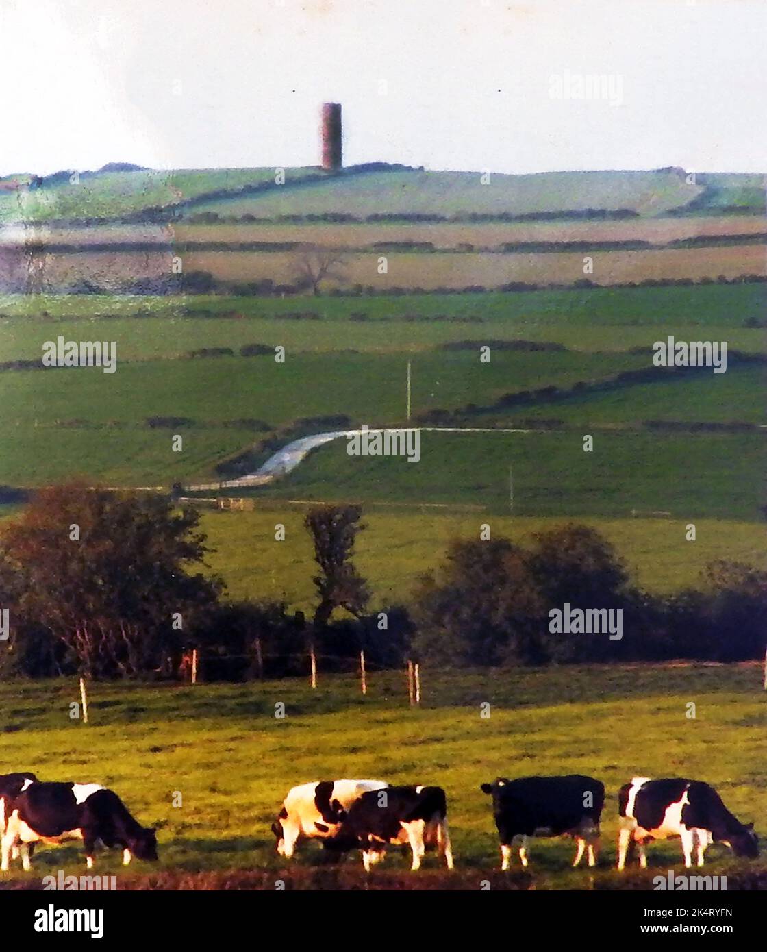 An old 1980's view of Sandsend's old  water  tower at Meadowfields  taken from Dunsley village, Nth Yorkshire. Stock Photo