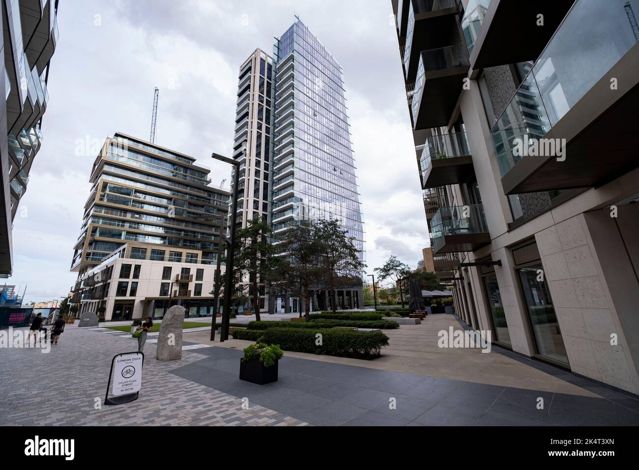 Completed housing project, London Dock, a large development of new flats and apartments in Wapping on 7th September 2022 in London, United Kingdom. This part of Wapping has undergone a complete transformation in the last decade making it very much a live / work area where office and workplace buildings sit alongside apartment buildings. Stock Photo