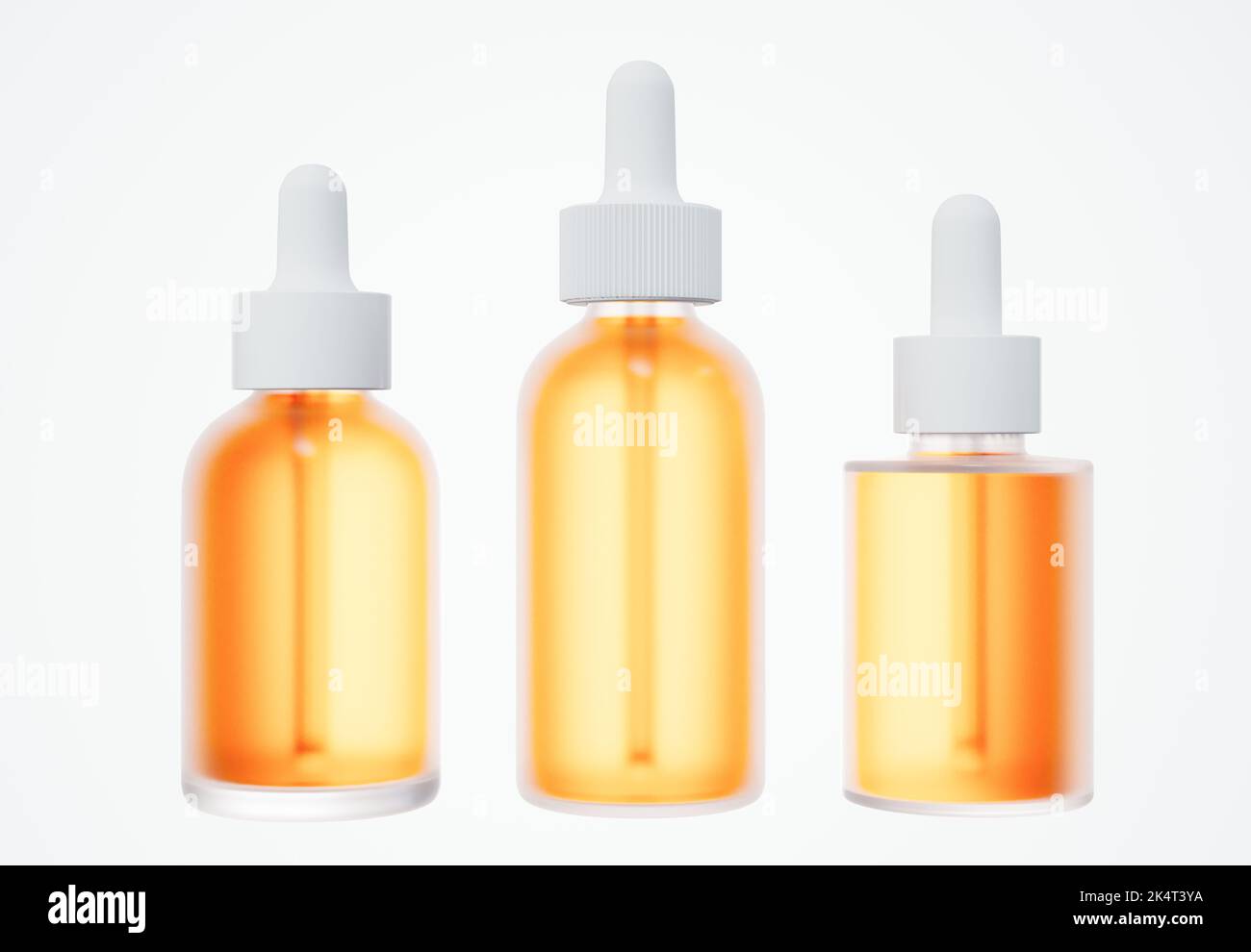 Set of different orange cosmetic serum dropper bottles, skin care ...
