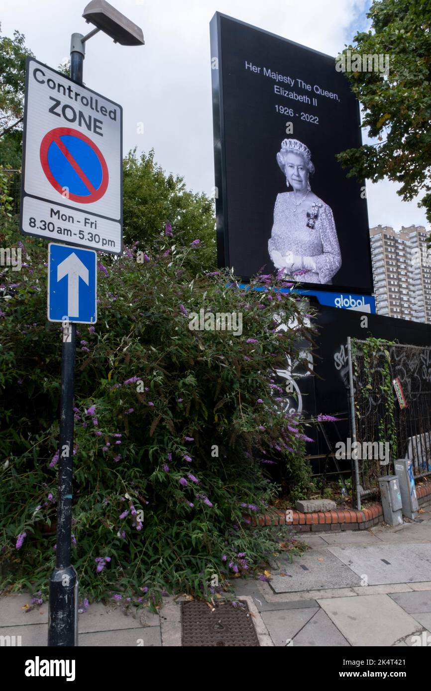 With advertising suspended, a black and white image of Queen Elizabeth ...