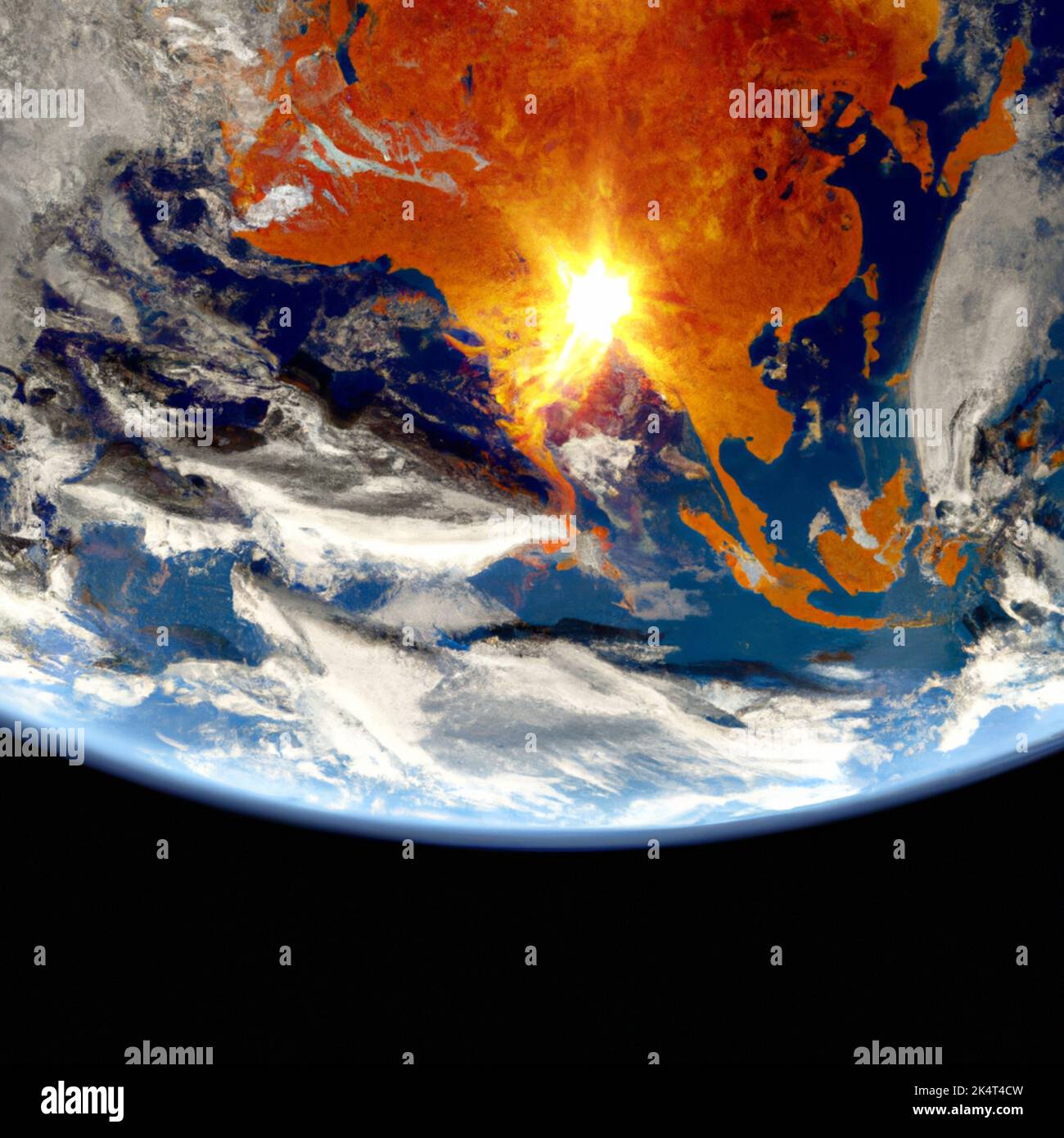 France, Paris on 26/09/2022. Digital illustration of global warming and fires on the planet Earth. Image created using an artificial intelligence prog Stock Photo