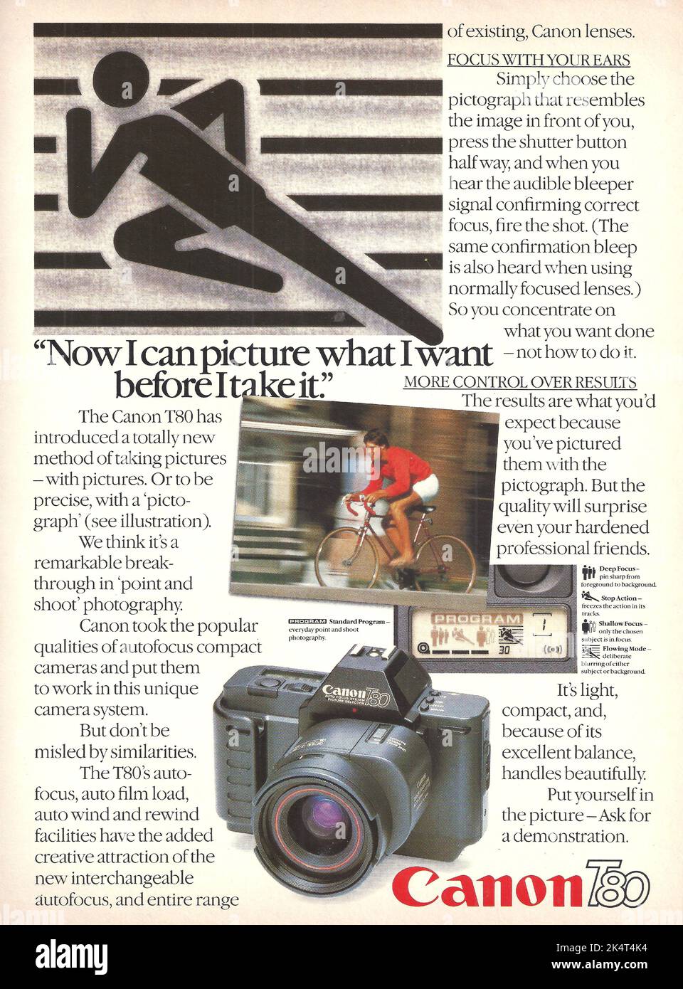 Canon cameras advertisement  Canon T80 Canon  magazine advert vintage paper advertisement Stock Photo