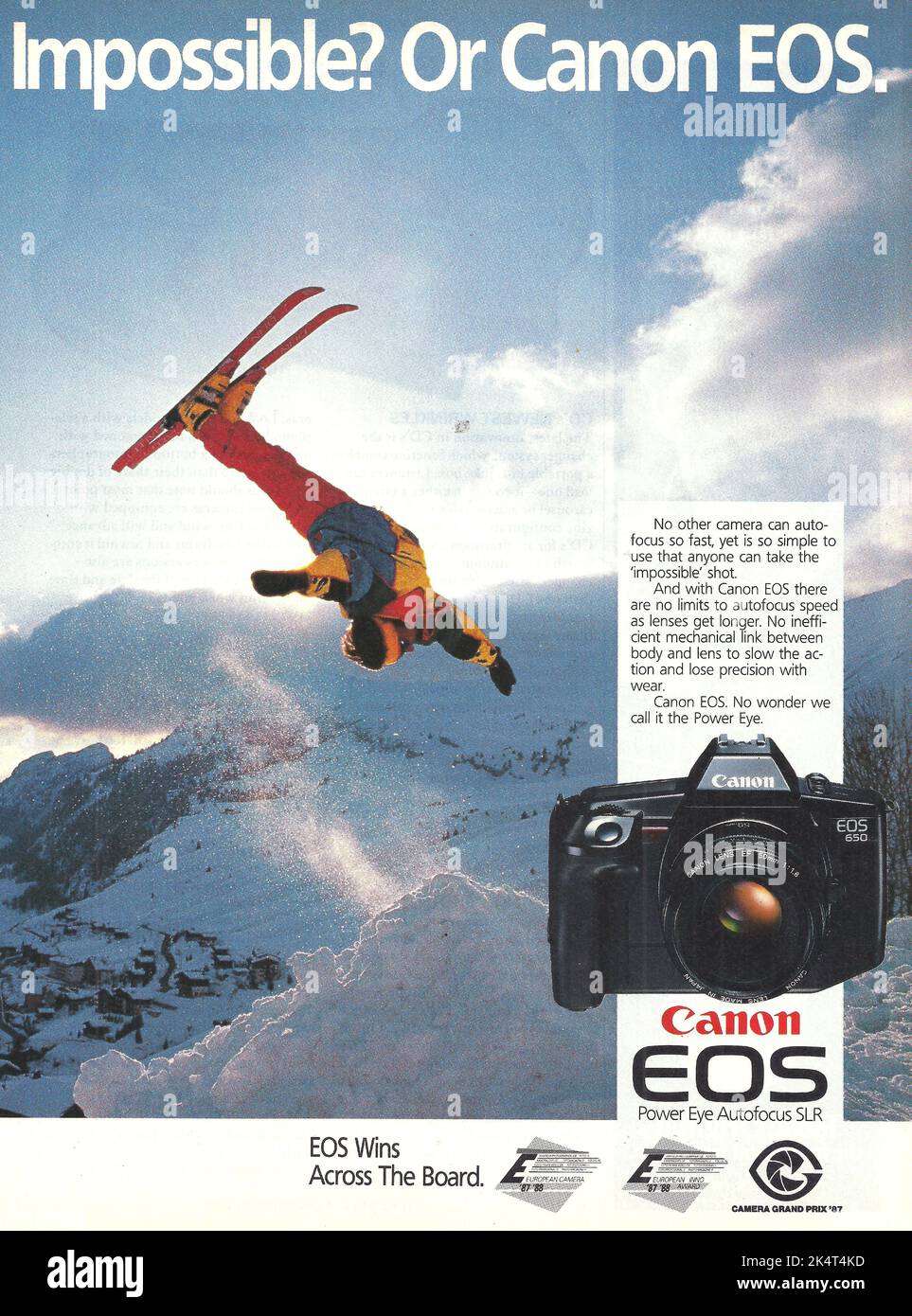 Canon camera Canon EOS camera vintage magazine advertisement paper advert 1980s 1970s Stock Photo