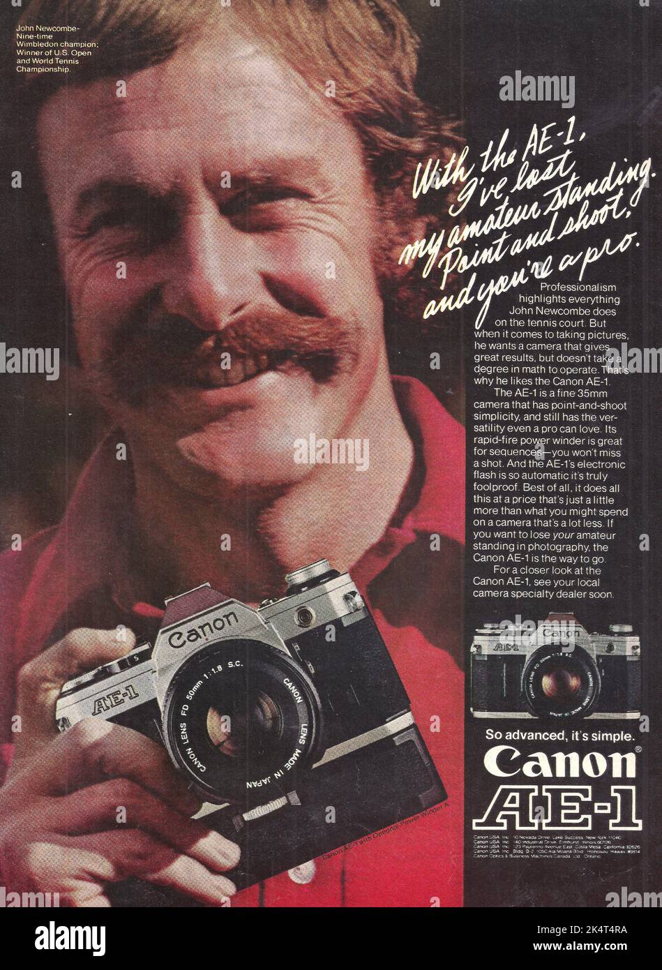 Canon AE 1 AE1 camera old vintage advertisement of Canon cameras photo  analog canon camera Stock Photo