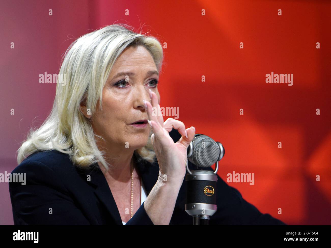 Paris, France, October 4, 2022. Marine Le Pen is interviewed by