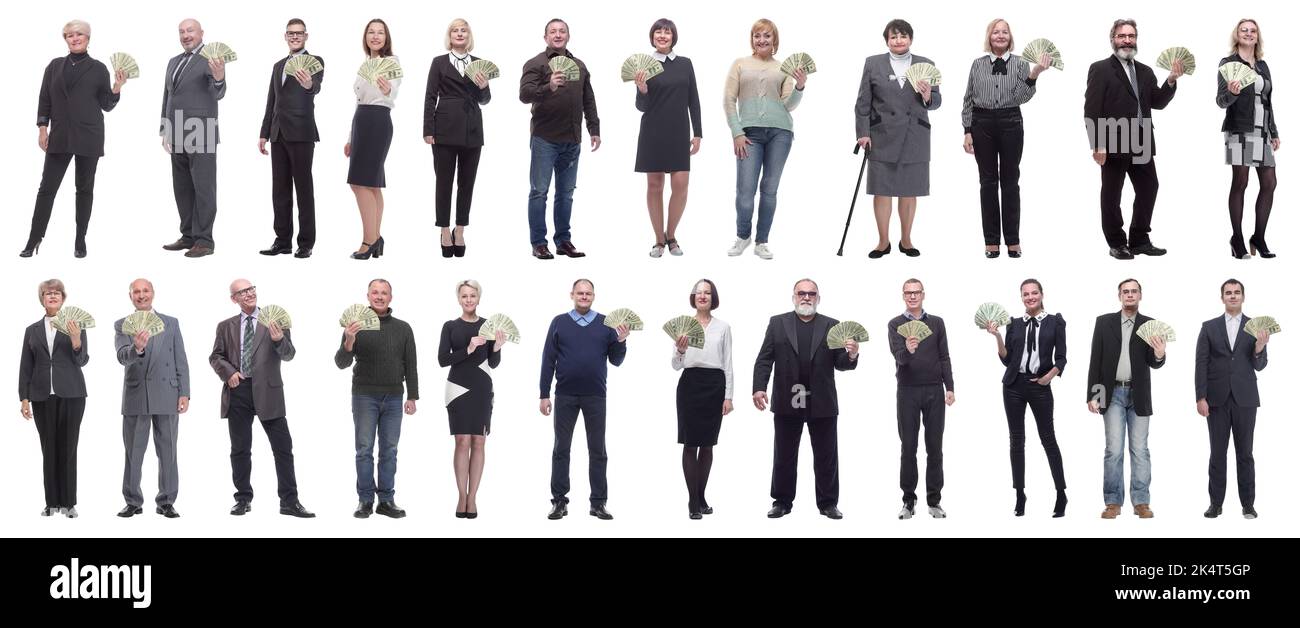 group of successful people holding money in hand Stock Photo - Alamy