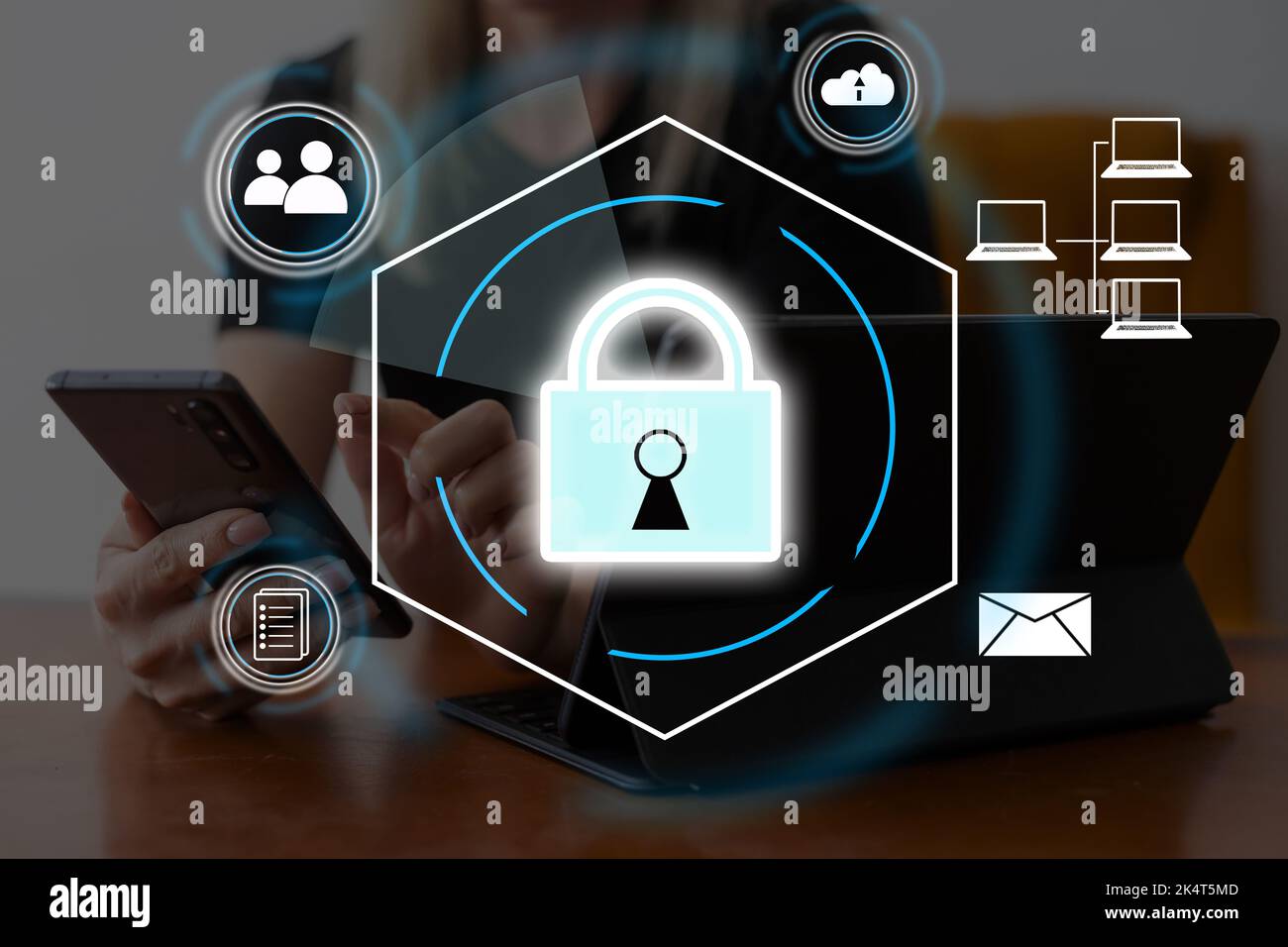 Personal Data Protection Act or PDPA concept. Businessmen use a phone
