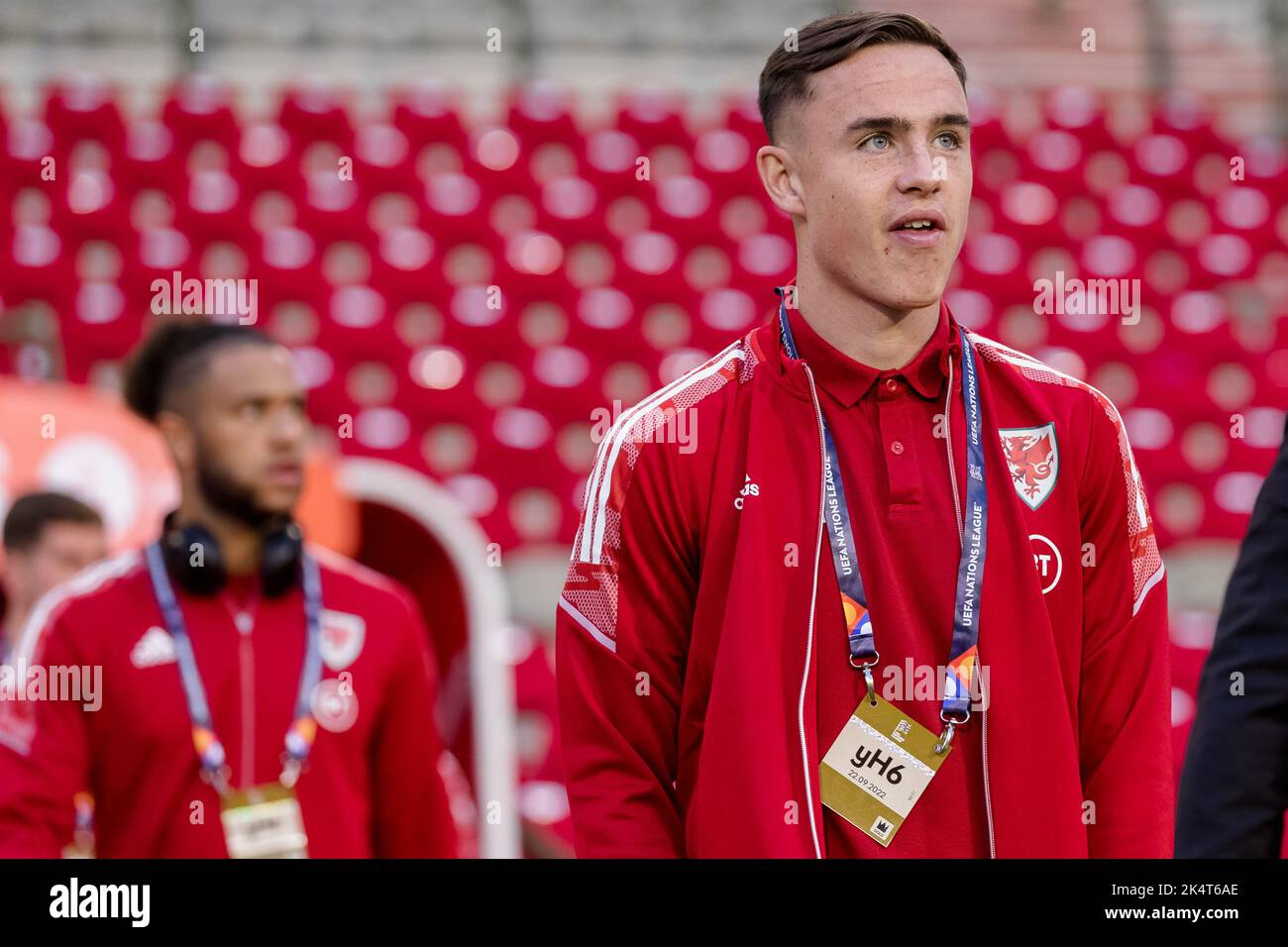 BRUSSELS, BELGIUM - 22 SEPTEMBER 2022: Wales' Luke Harris prior to the league A 2022 Nations League fixture against Belgium at the King Baudouin Stadi Stock Photo