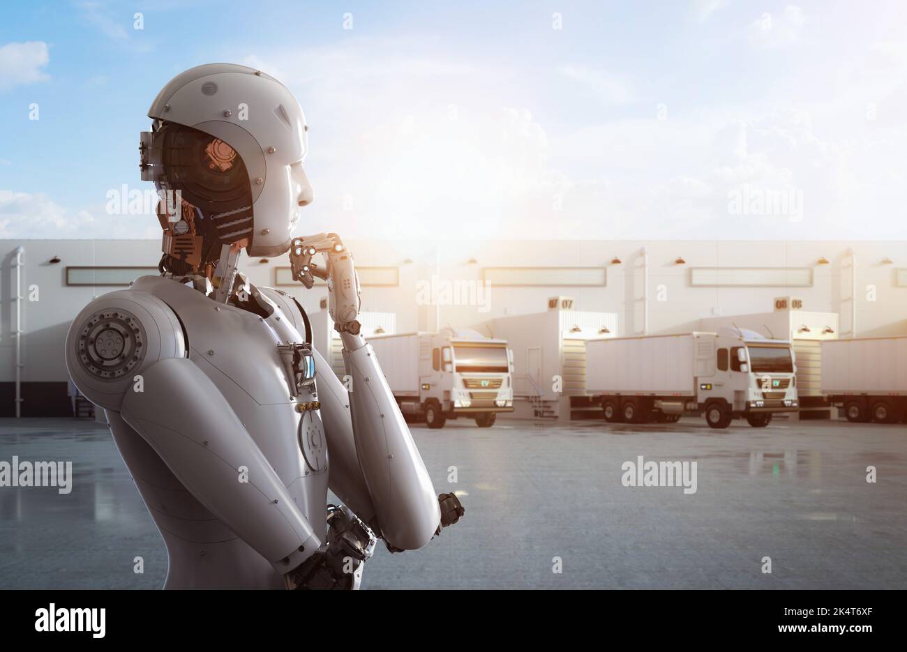 Smart logistic concept with 3d rendering robot control warehouse system Stock Photo