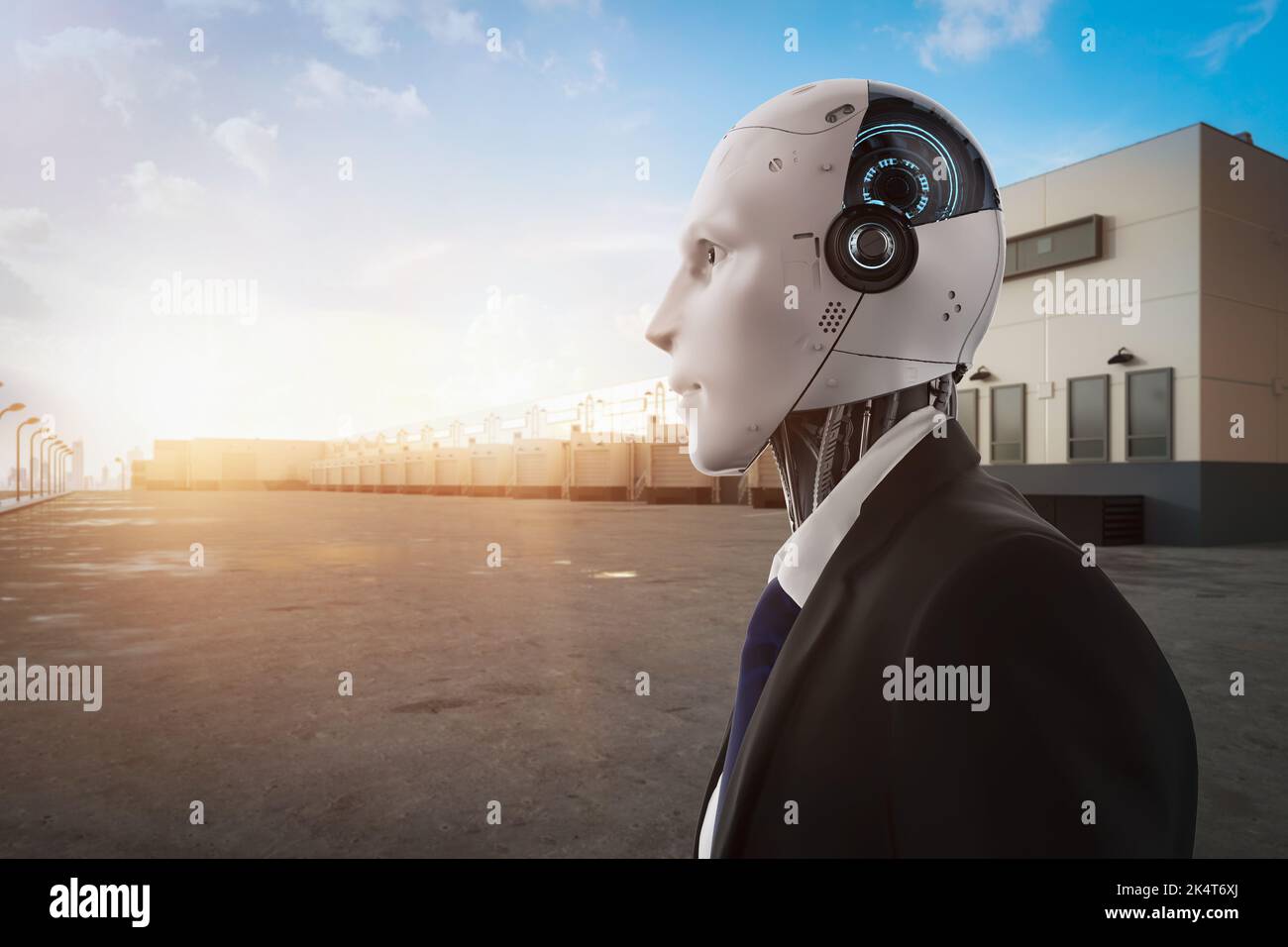 Smart logistic concept with 3d rendering robot control warehouse system Stock Photo
