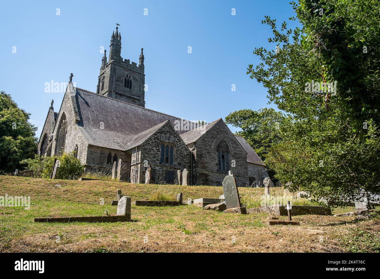 St Maganus and St Nicholas Church in the picturesque village of St Mawgan in Pydar in Cornwall in England in the UK. Stock Photo