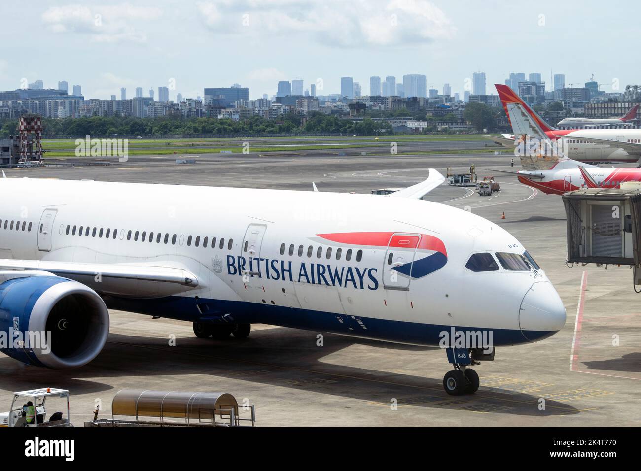 MUMBAI - SEP 25: Boeing 787 Dreamliner with British Airways logotype on fuselage at the Chhatrapati Shivaji International Airport in Mumbai, on Septem Stock Photo