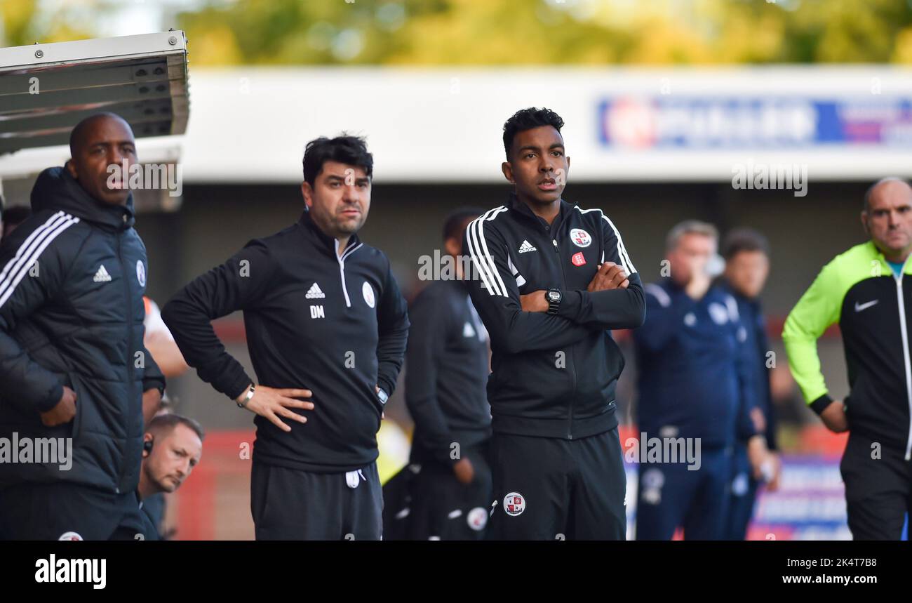 Crawley manager Kevin Betsy during the Sky Bet EFL League Two match between Crawley Town and Stevenage at the Broadfield Stadium  , Crawley ,  UK - 1st October 2022 Editorial use only. No merchandising. For Football images FA and Premier League restrictions apply inc. no internet/mobile usage without FAPL license - for details contact Football Dataco Stock Photo