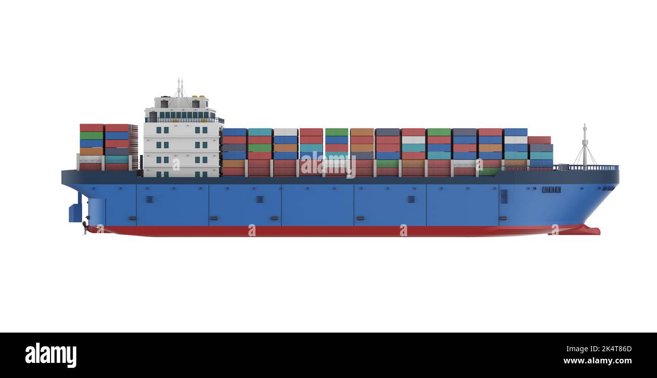 3d rendering cargo ship or vessel with containers isolated on white ...