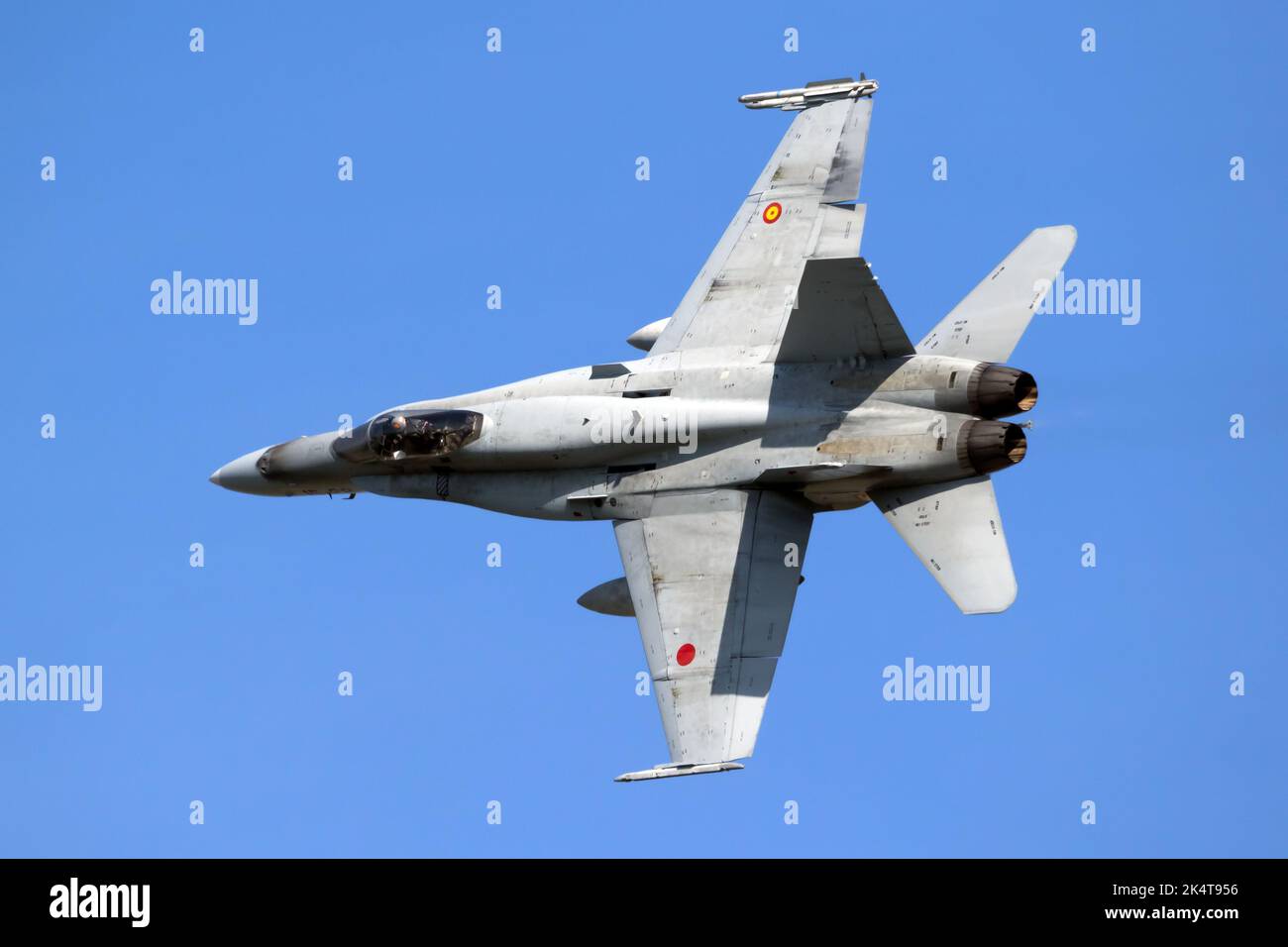 Spanish Air Force Boeing F/A-18 Hornet fighter jet plane in flight. The Netherlands - April 19, 2018 Stock Photo