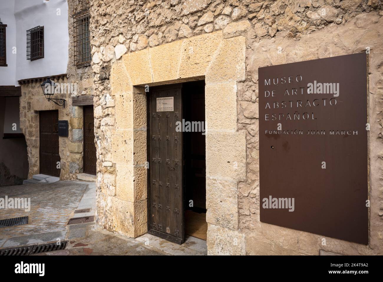 Cuenca, Cuenca Province, Castile-La Mancha, Spain.  Entrance to the Museum of Spanish Abstract Art -  Museo de Arte Abstracto Espanol.  The museum is Stock Photo