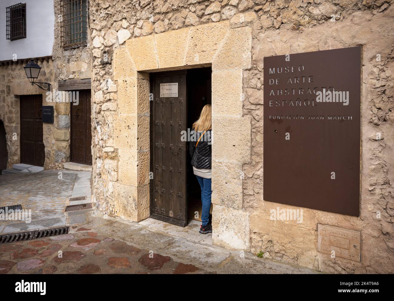 Cuenca, Cuenca Province, Castile-La Mancha, Spain.  Entrance to the Museum of Spanish Abstract Art -  Museo de Arte Abstracto Espanol.  The museum is Stock Photo