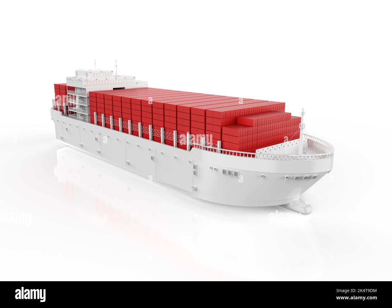 3d rendering white cargo ship or vessel with red containers on white background Stock Photo