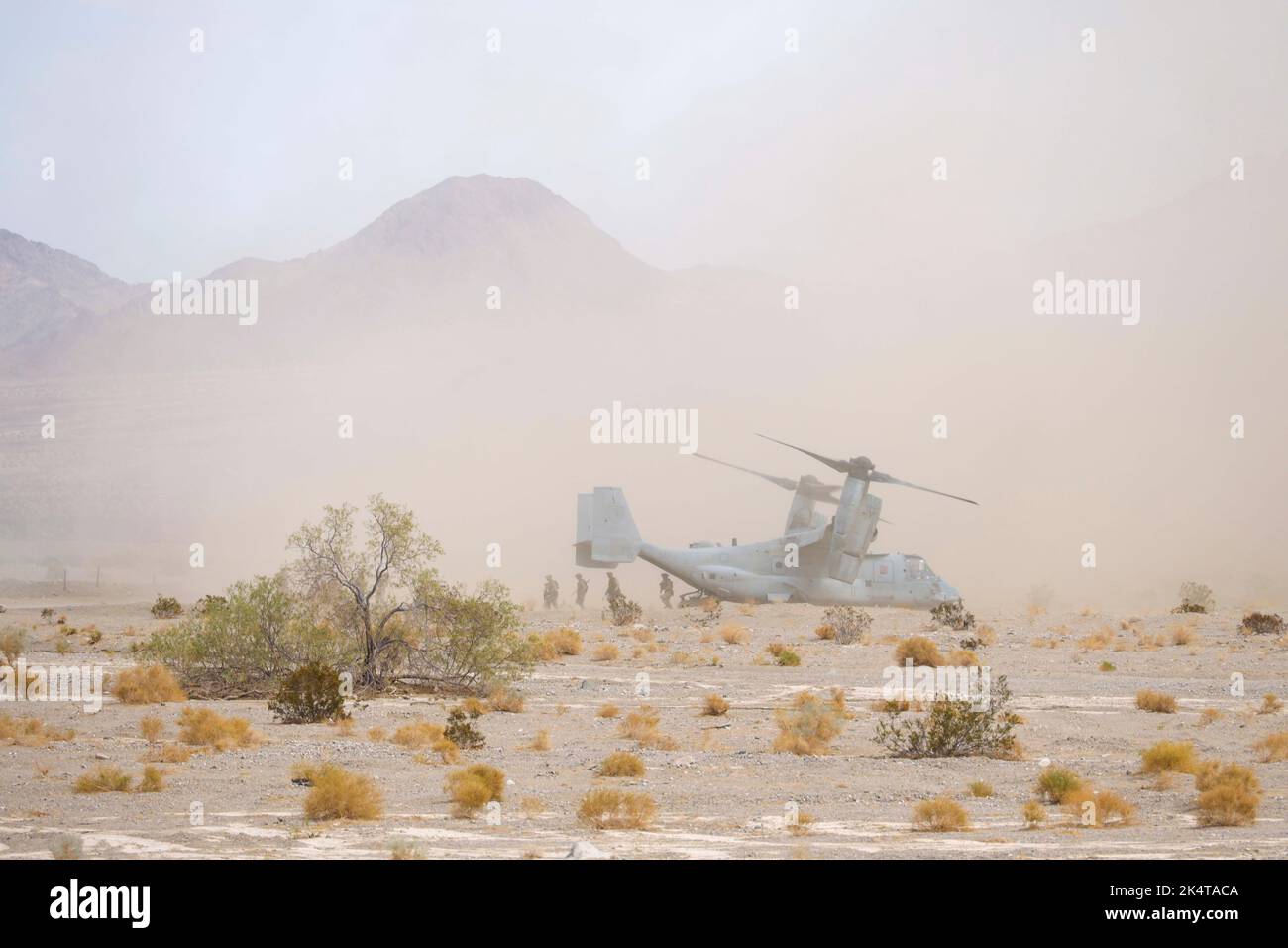 Twentynine Palms, California, USA. 8th Sep, 2022. U.S. Marines with 1st Battalion, 7th Marine Regiment, 1st Marine Division, exit an MV-22B Osprey during a battalion field exercise at Marine Corps Air Ground Combat Center Twentynine Palms, California, Sept. 8, 2022. The purpose of the exercise was to strengthen the unit's capabilities and combat readiness. Credit: U.S. Marines/ZUMA Press Wire Service/ZUMAPRESS.com/Alamy Live News Stock Photo