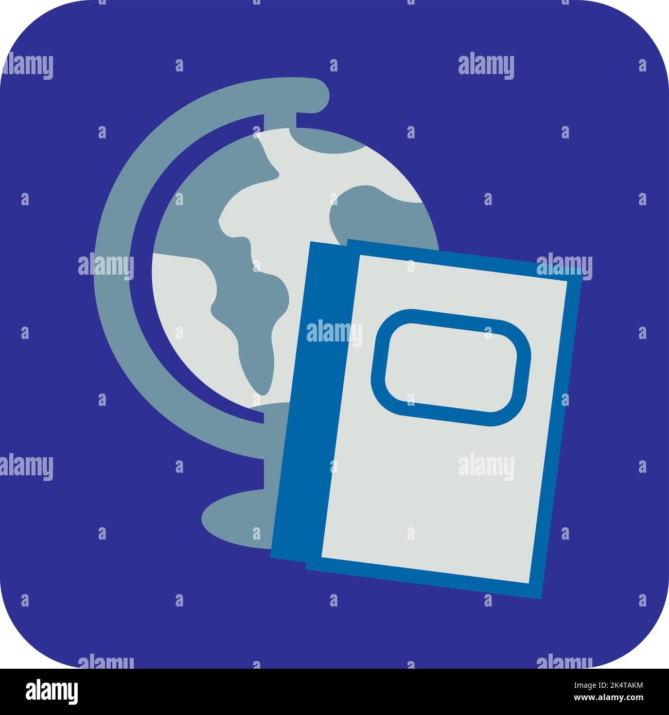 Notebook and globus, illustration, vector on a white background. Stock Vector