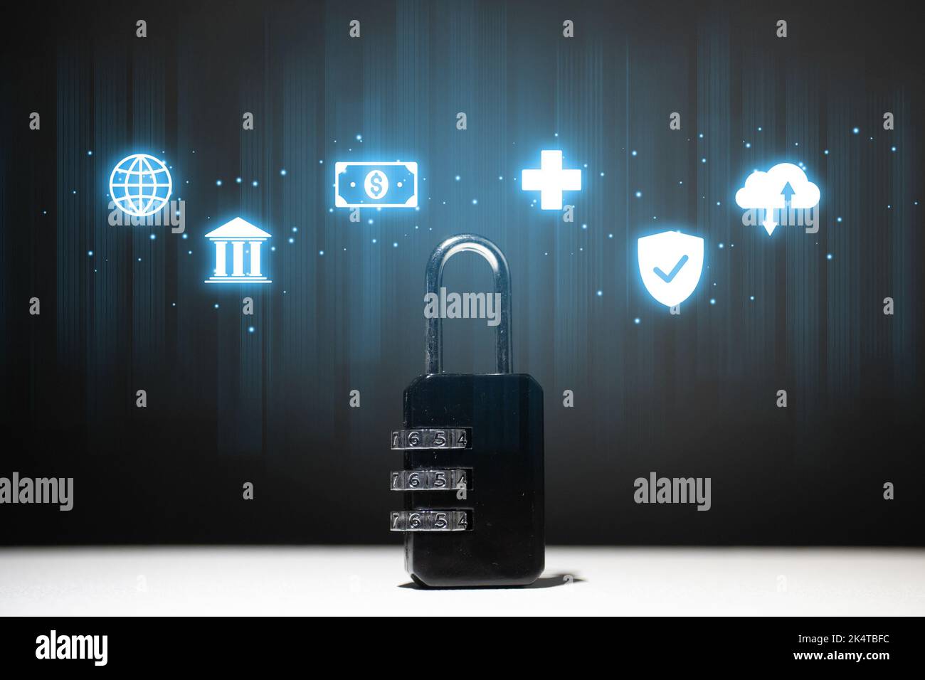 Lock as a symbol of protection and insurance with icons of healthcare ...