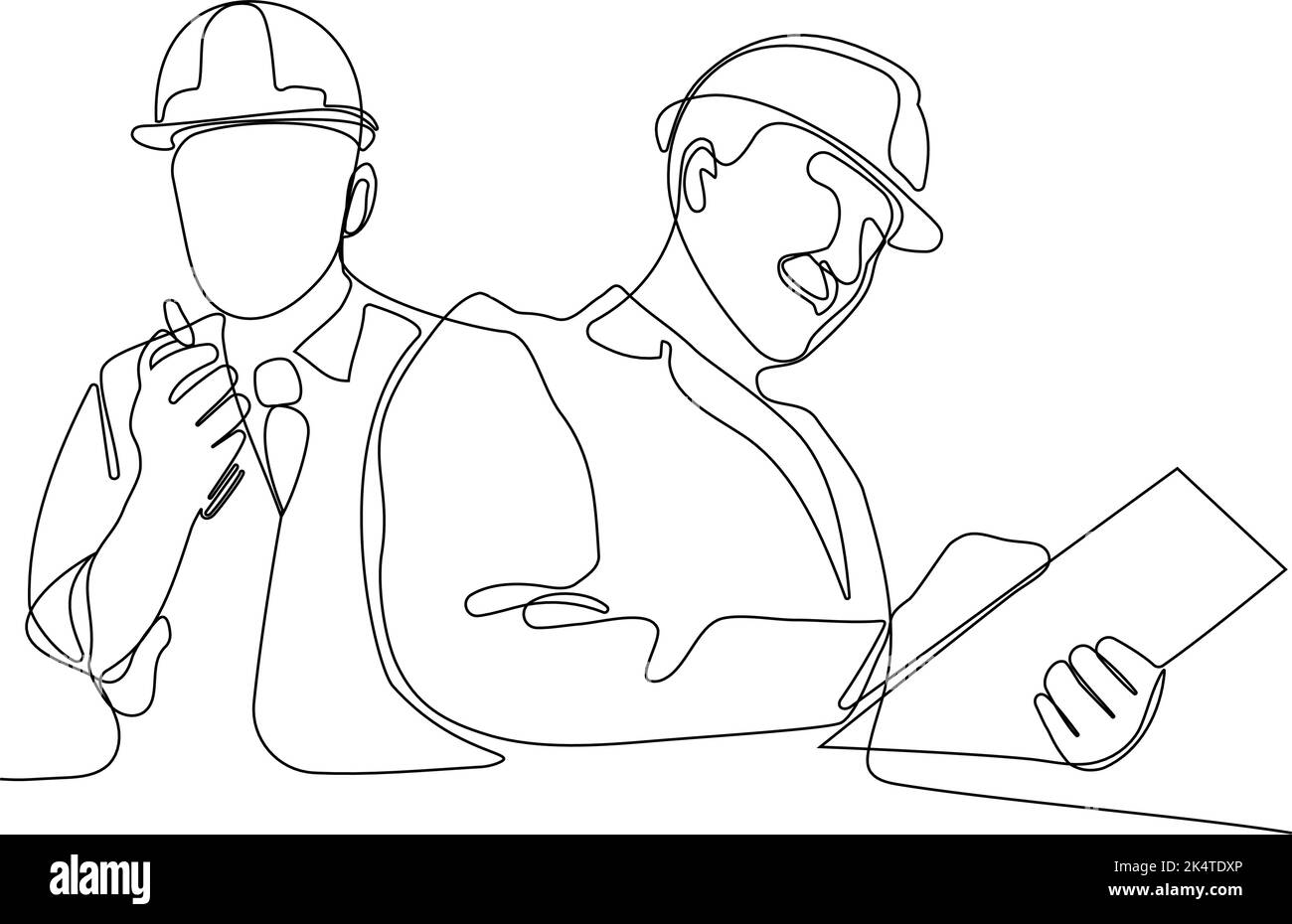 construction manager and engineer working on building site. Vector ...