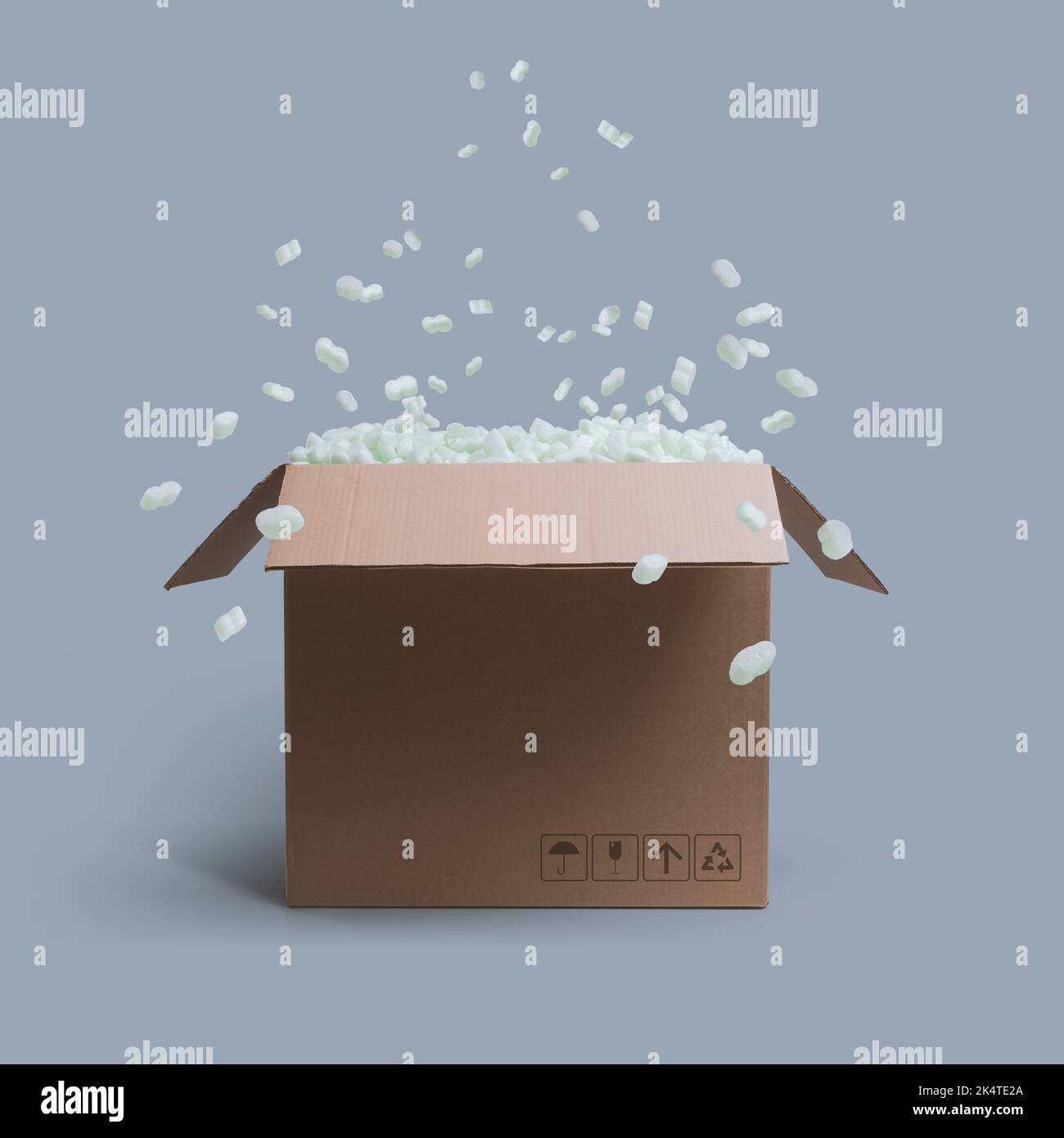 polystyrene, packing, chips, styrene, pack, fragile, cushion, breakage,  post, and, packing, moving, house, delivery, damaged in Stock Photo - Alamy