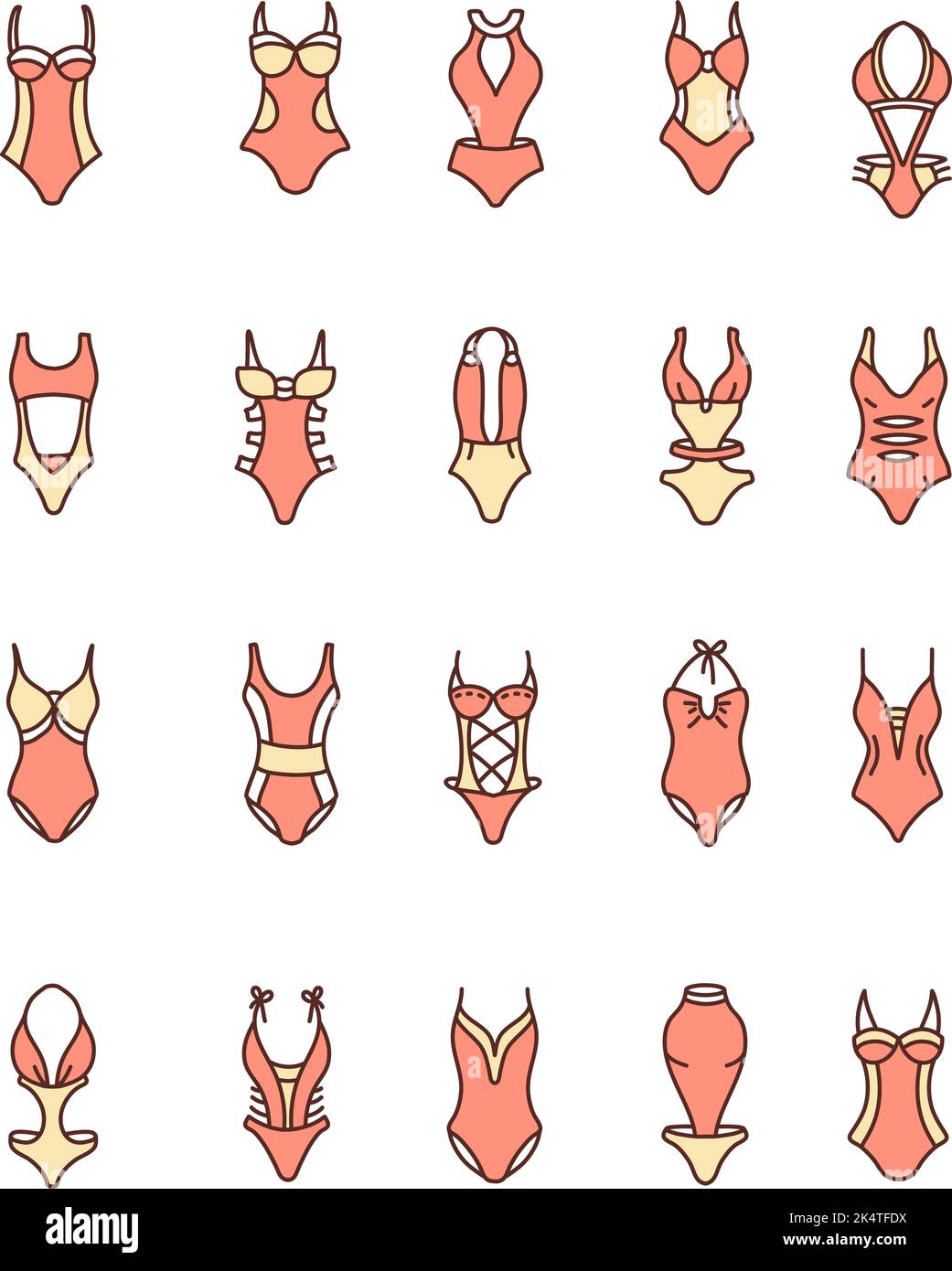 Woman swimsuit icon pack, illustration, vector on a white background ...