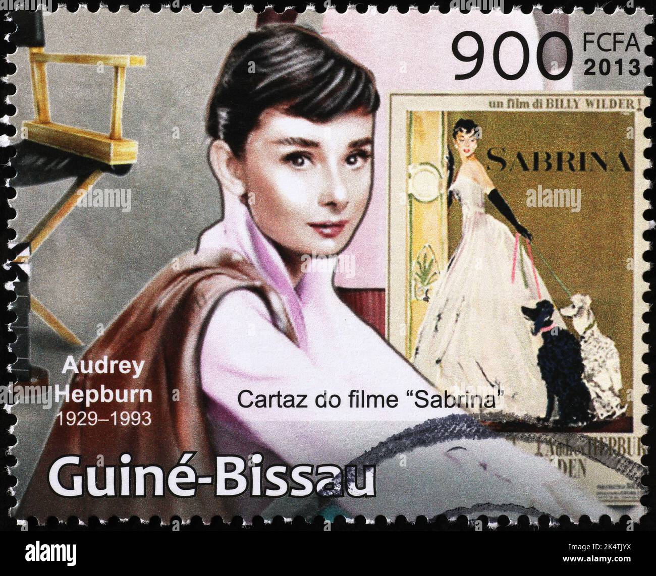 Audrey Hepburn in movie Sabrina on postage stamp Stock Photo