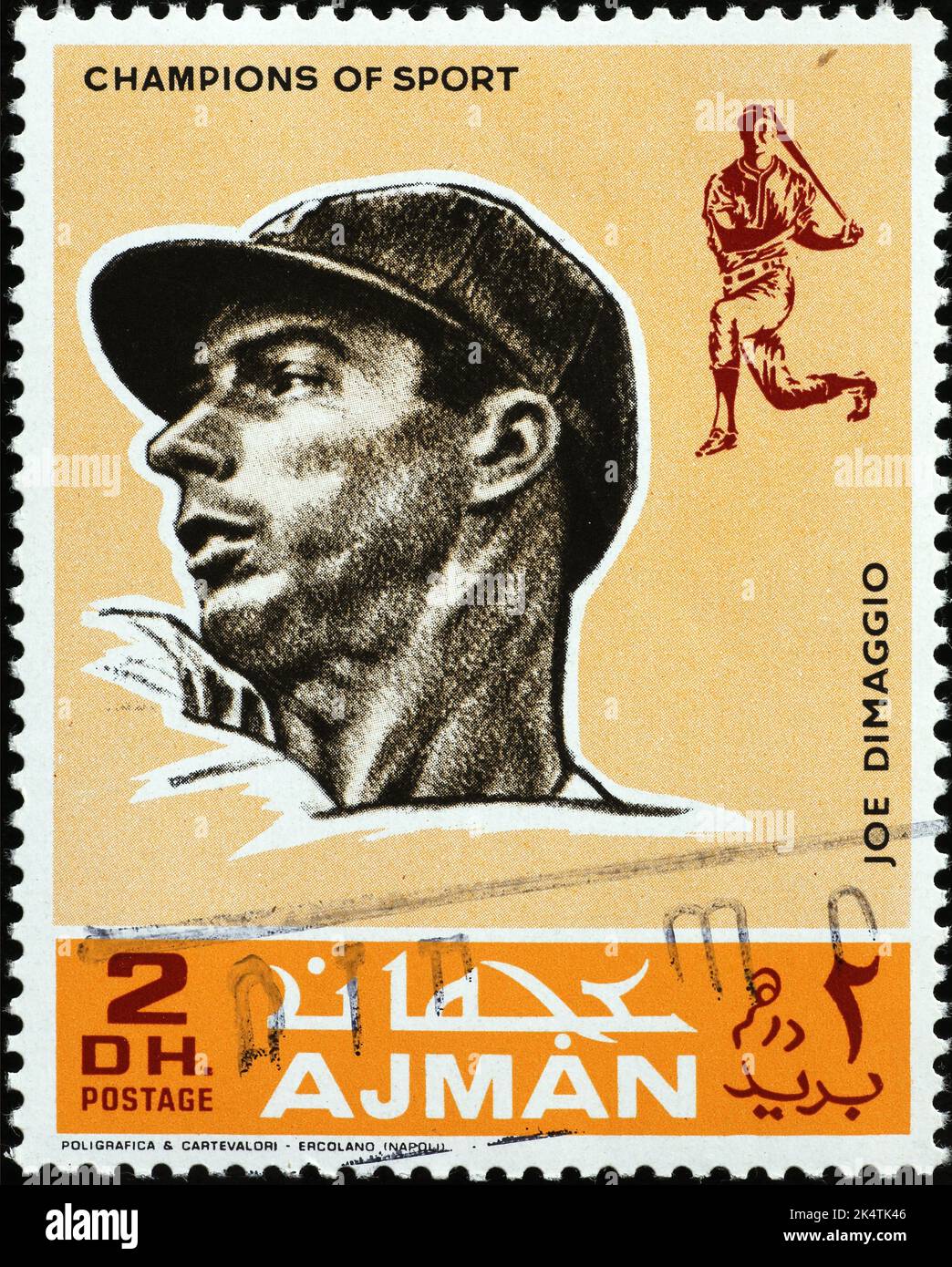 Baseball player Joe Di Maggio on postage stamp of Ajman Stock Photo