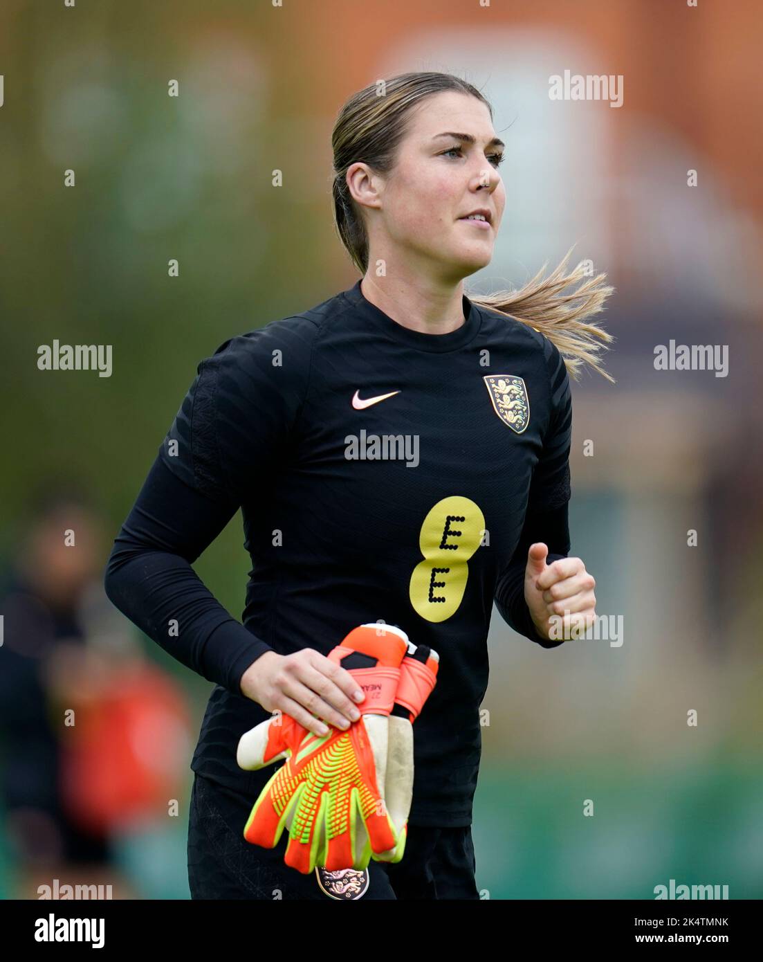 England goalkeeper Mary Earps during a training session at The Lensbury ...