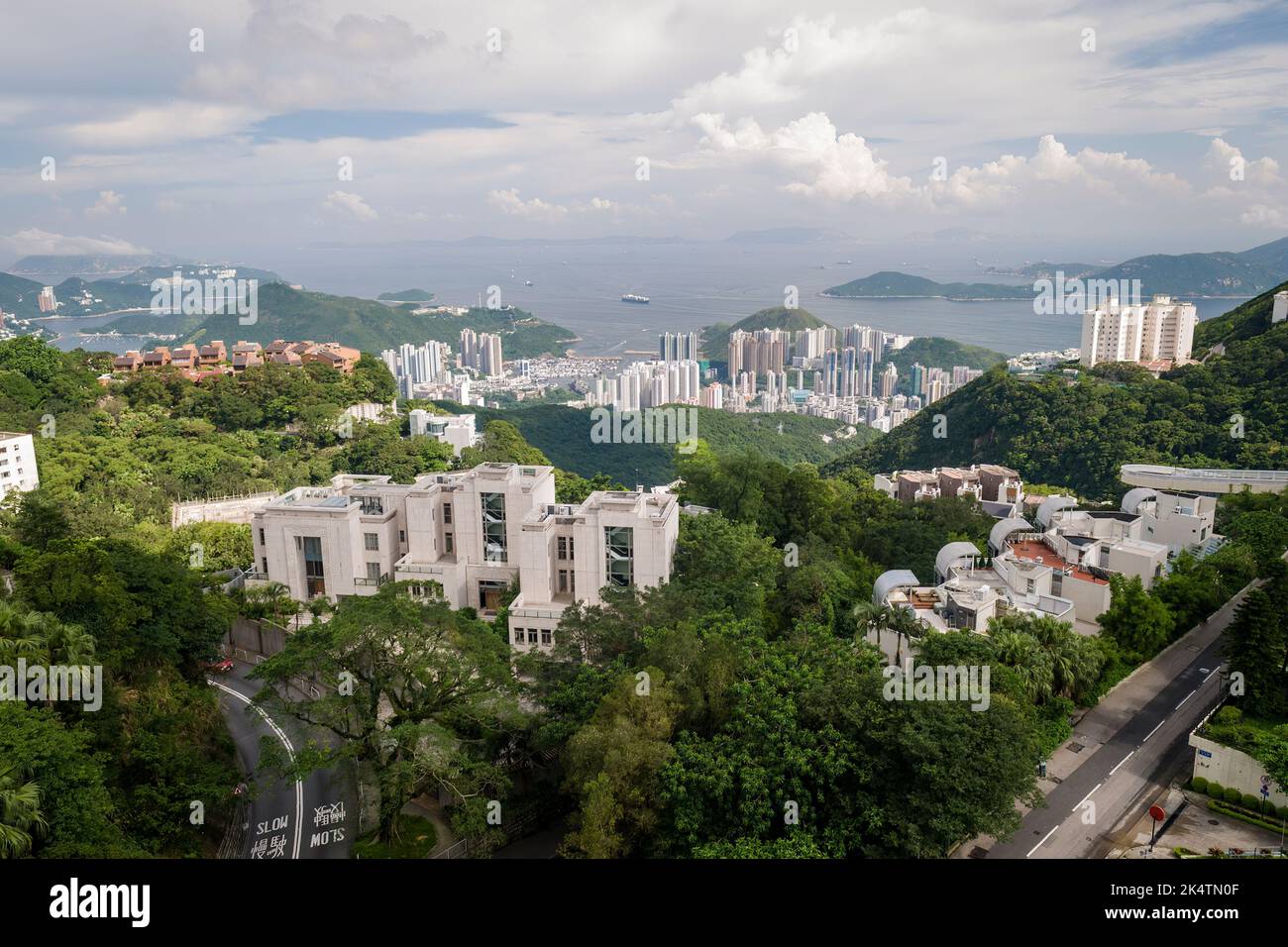 Luxury houses on The Peak, Hong Kong Island, showing their ocean view to Aberdeen and the South China Sea, 2009 Stock Photo