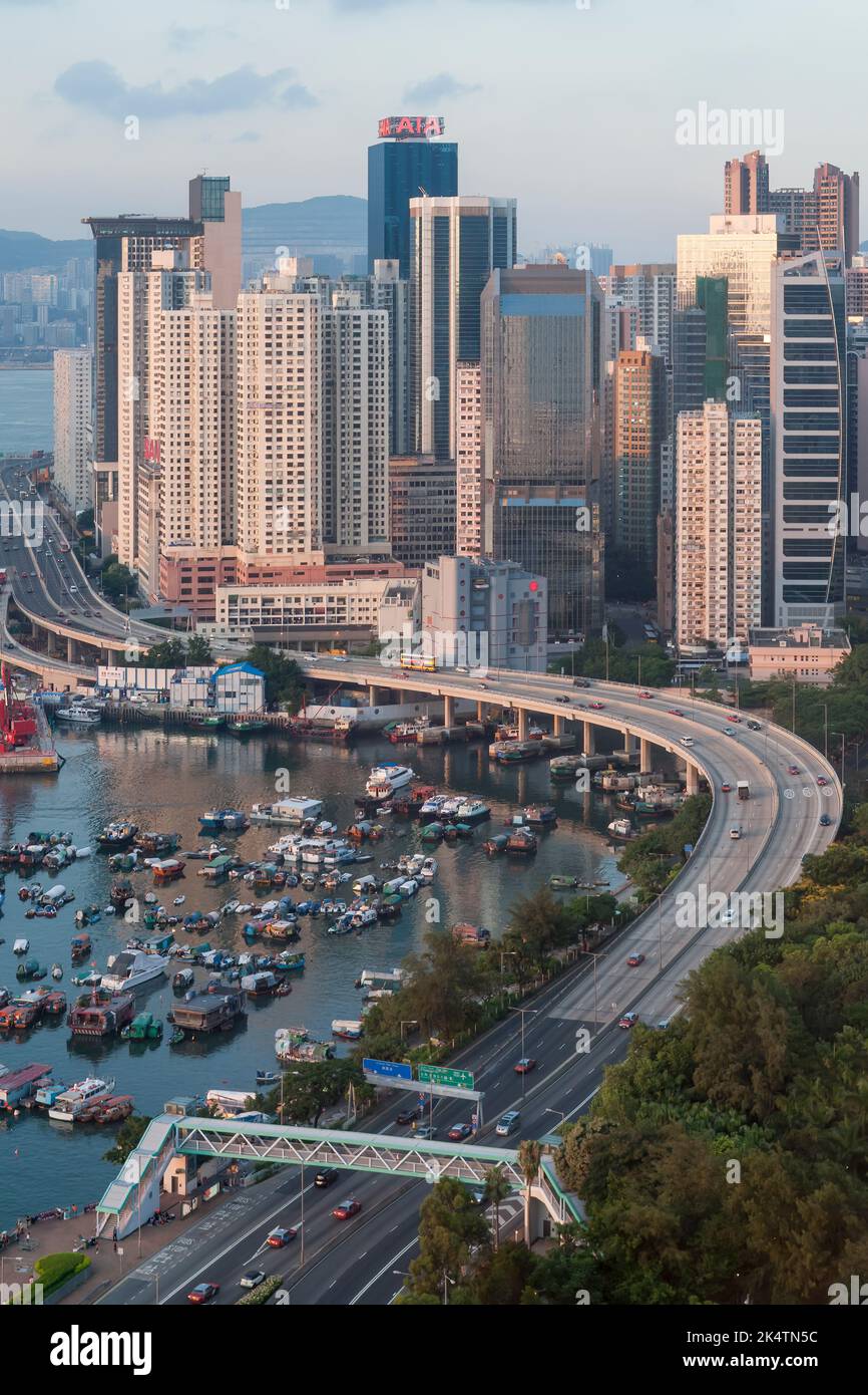 The typhoon shelter, elevated expressway of Island Eastern Corridor, and high-density high-rise buildings of Causeway Bay, Hong Kong Island, 2011 Stock Photo