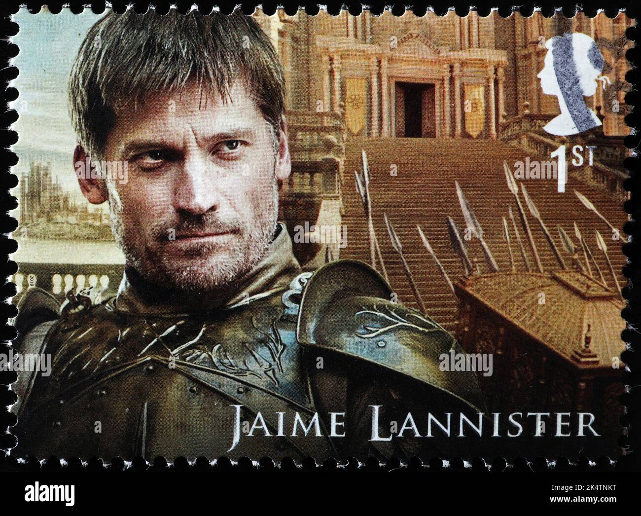 Character Jaime Lannister of Games of Thrones on stamp Stock Photo
