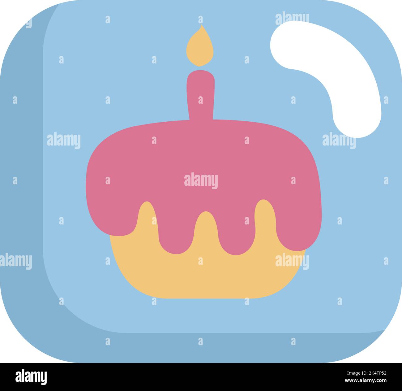 Birthday cake with candle, illustration, vector on a white background