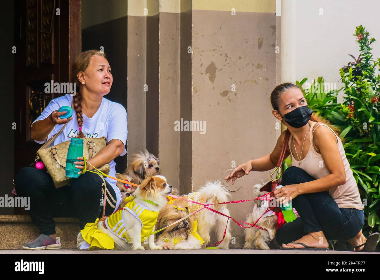 Antipolo, Philippines. 04th Oct, 2022. Dogs owners sit beside their ...