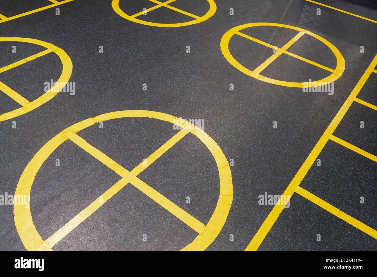 The yellow marks on the floor in the gym Stock Photo Alamy