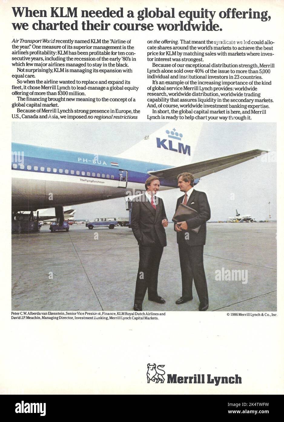 KLM bank financial institution advertisement bank magazine advert 1980s 1970s Stock Photo