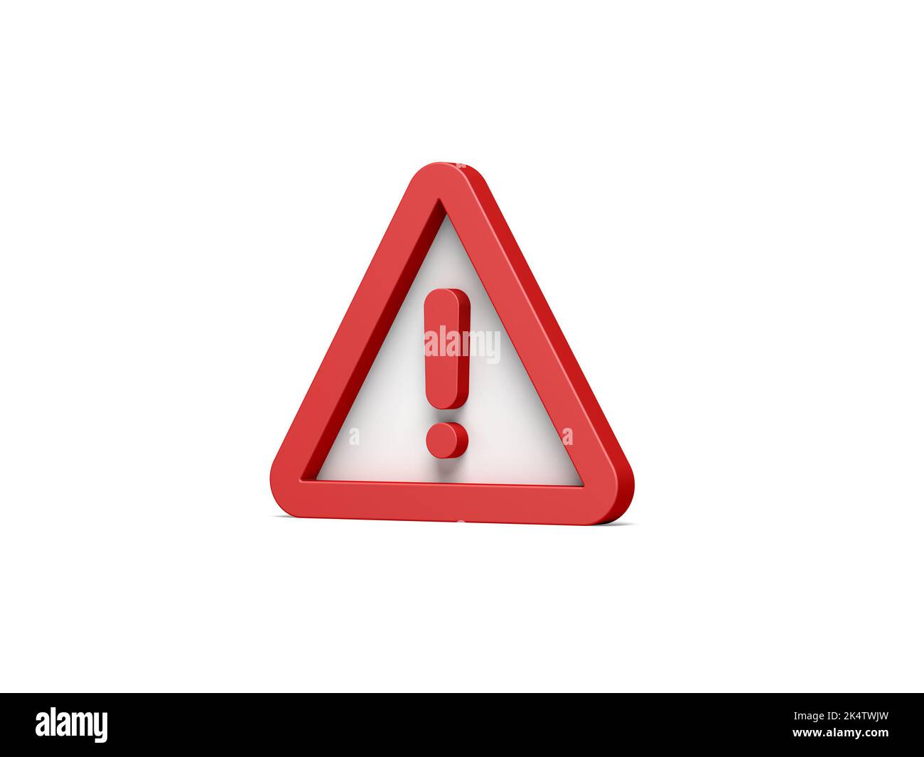 Red warning sign isolated on white background. Exclamation mark. Attention sign icon. Danger symbol. 3d illustration. Stock Photo