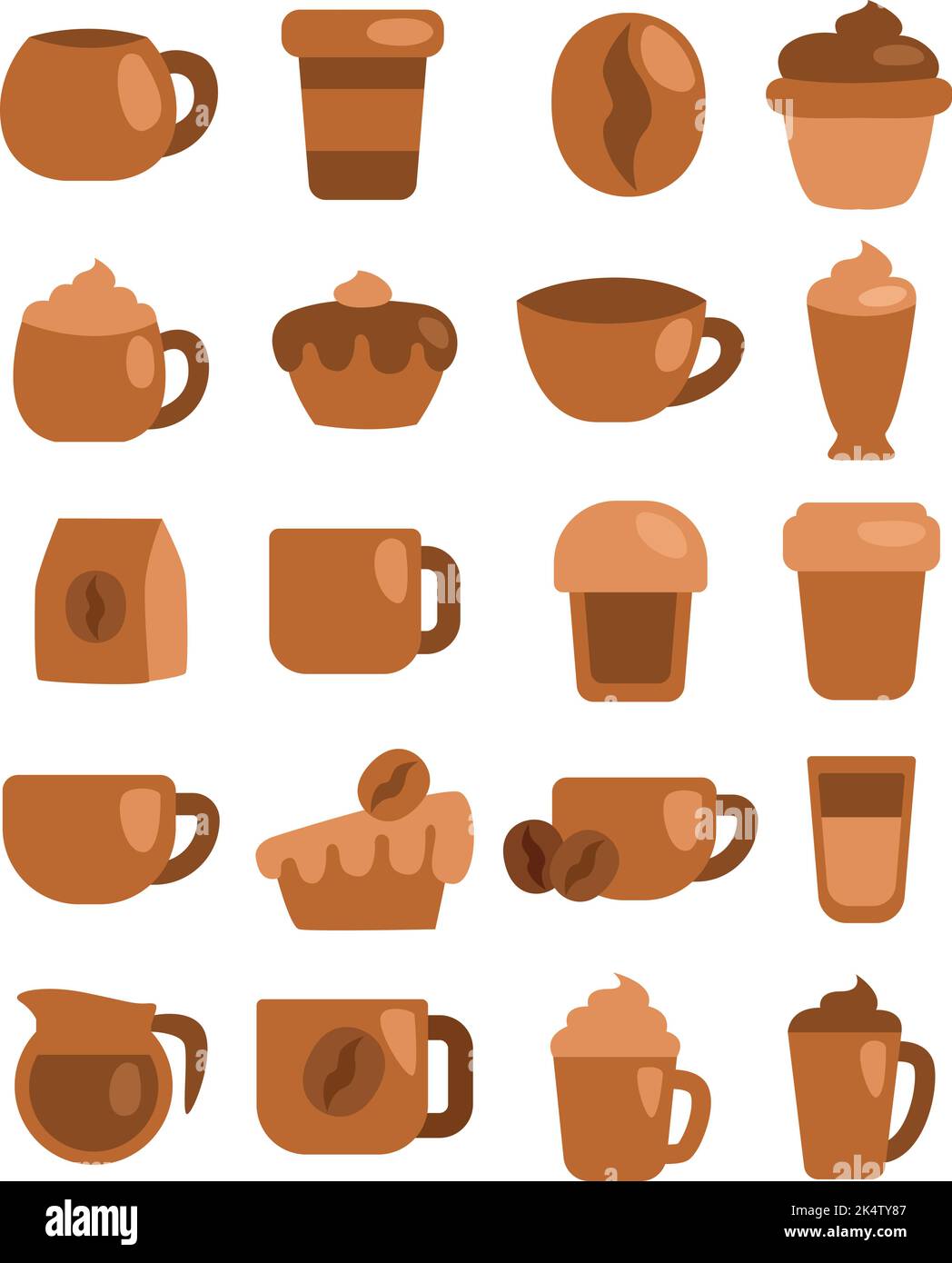 Coffee cup icon set. Vector set of line and colorful flat coffee