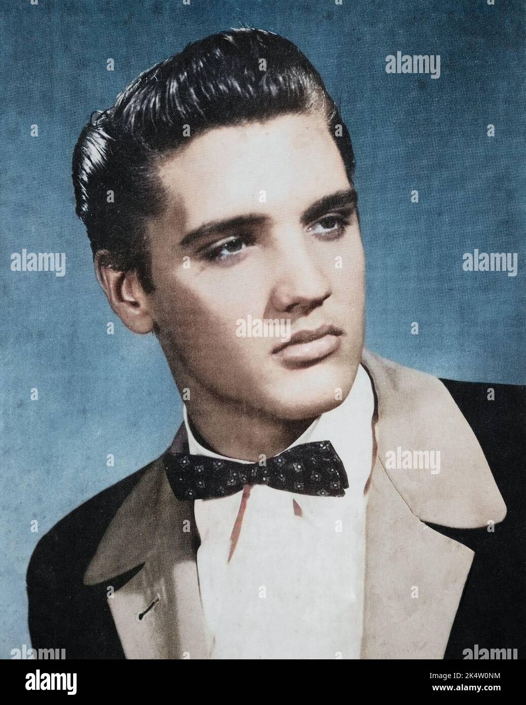 Elvis Presley black and white portrait photograph, Circa 1954-1955, colorized Stock Photo