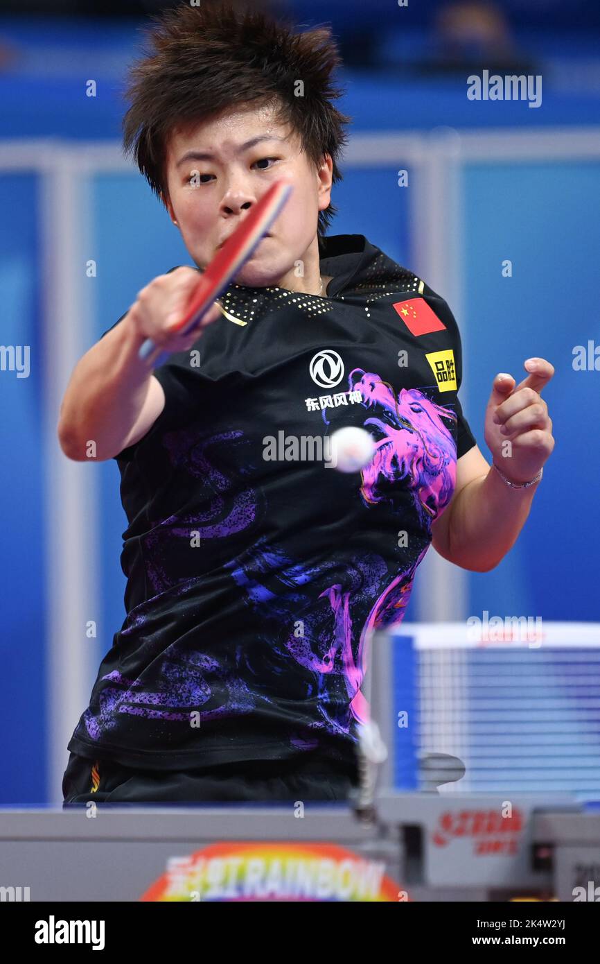 Malaysias Li Sian Alice Chang in action against Wales Charlotte Carey during the Womens Table Tennis Team Semi-Final match between Team Wales and Team Malaysia at The NEC on day three of