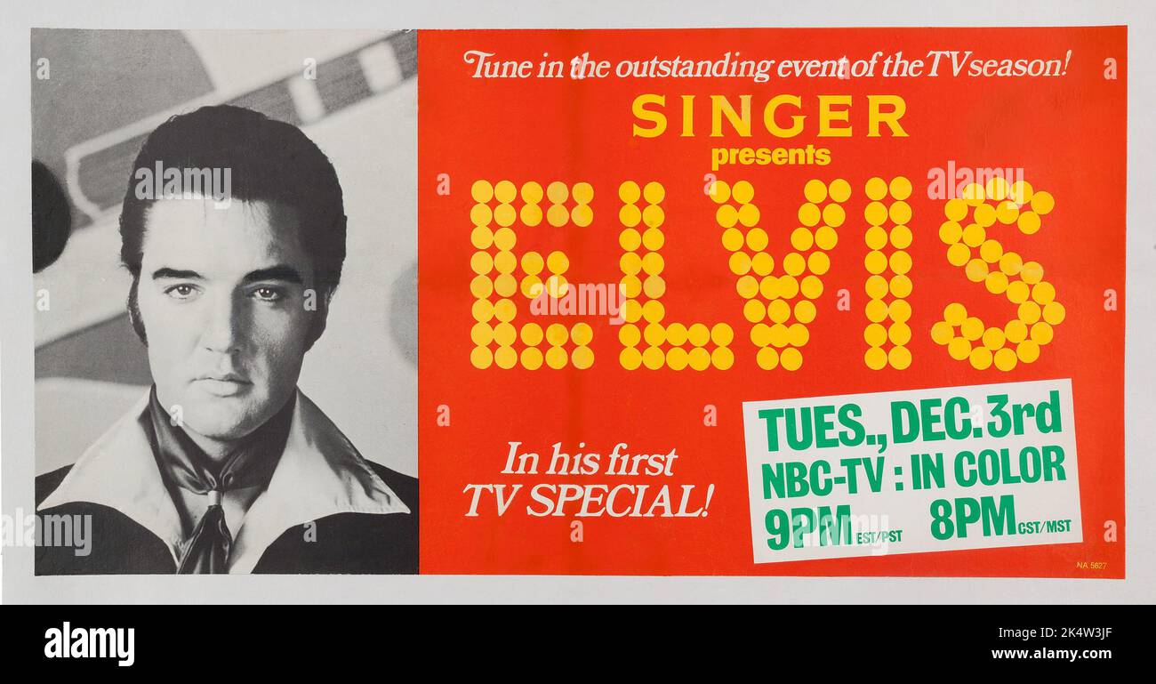 Elvis advertisement for the NBC TV Special in December 1968 Stock Photo