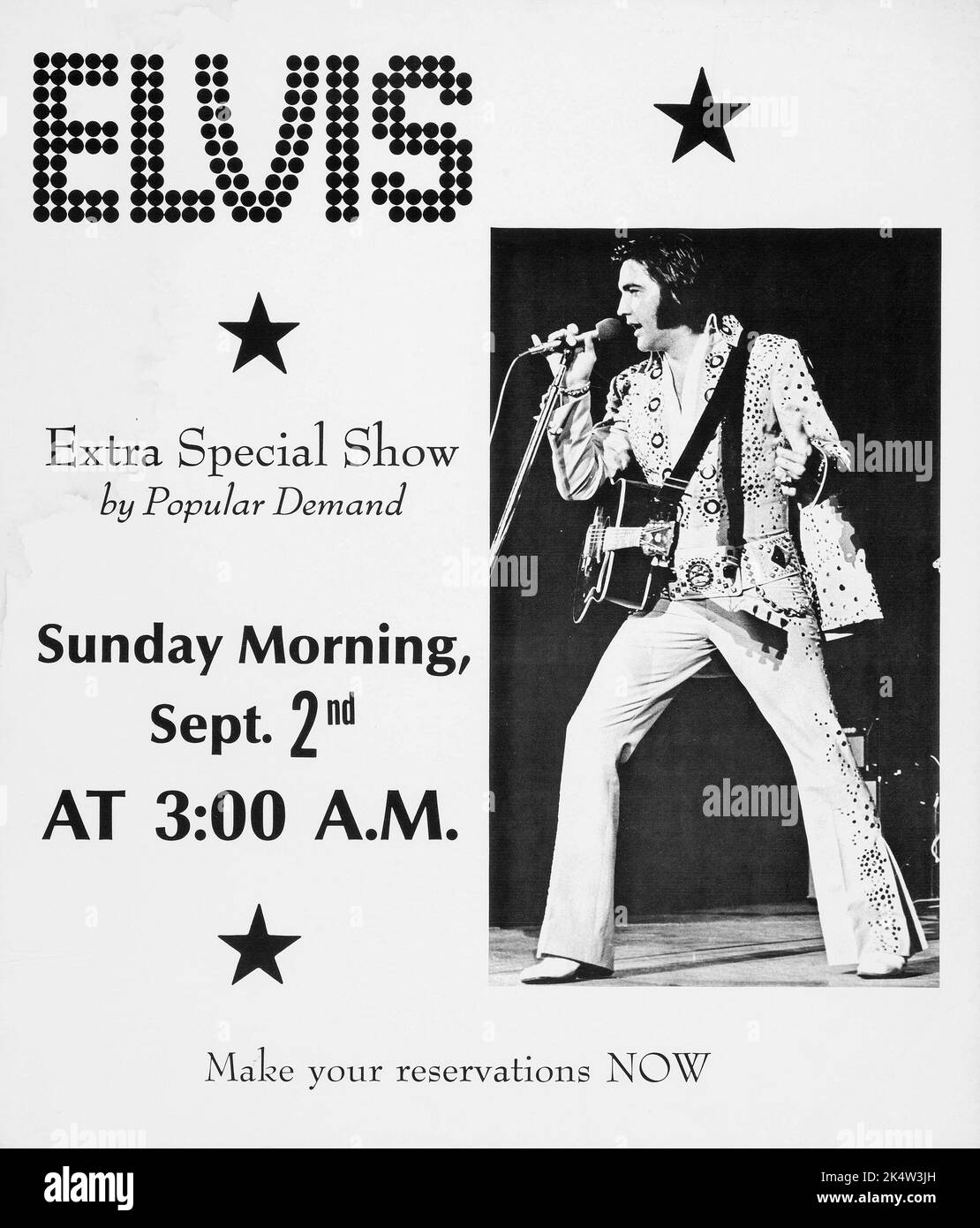 Elvis Presley - Sunday morning, Sept 2nd - 3-00 AM Concert Poster (1973) Stock Photo