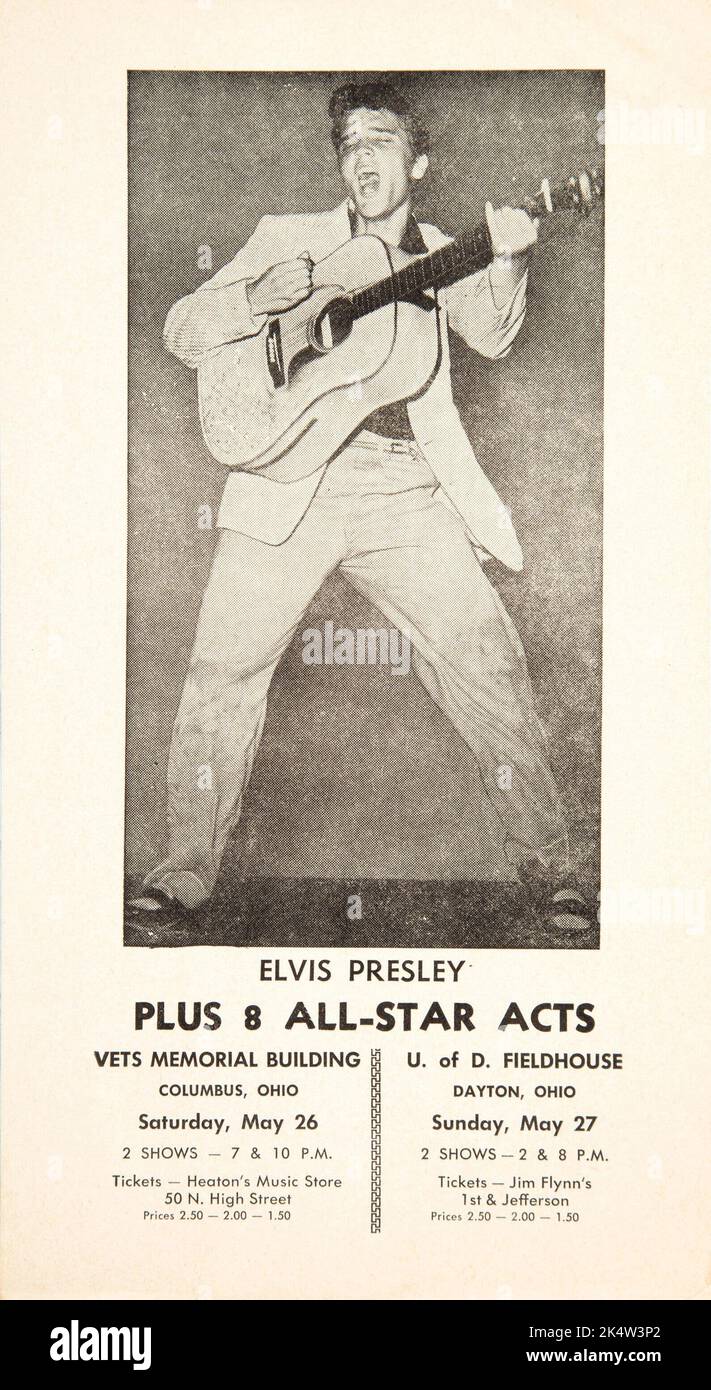 Elvis Presley Spring 1956 Columbus and Dayton, Ohio Concert Handbill. Stock Photo