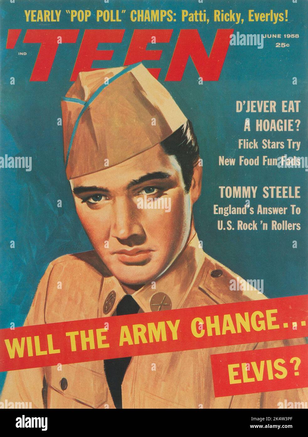 Teen Publications magazine cover, 1958 - Will the army change Elvis? Stock Photo