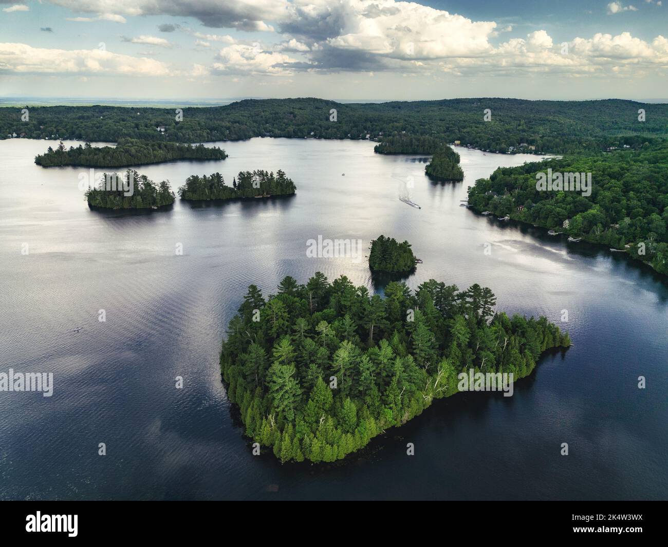 A scenic aerial view of the 14 Island Lake, SaintHippolyte, Quebec