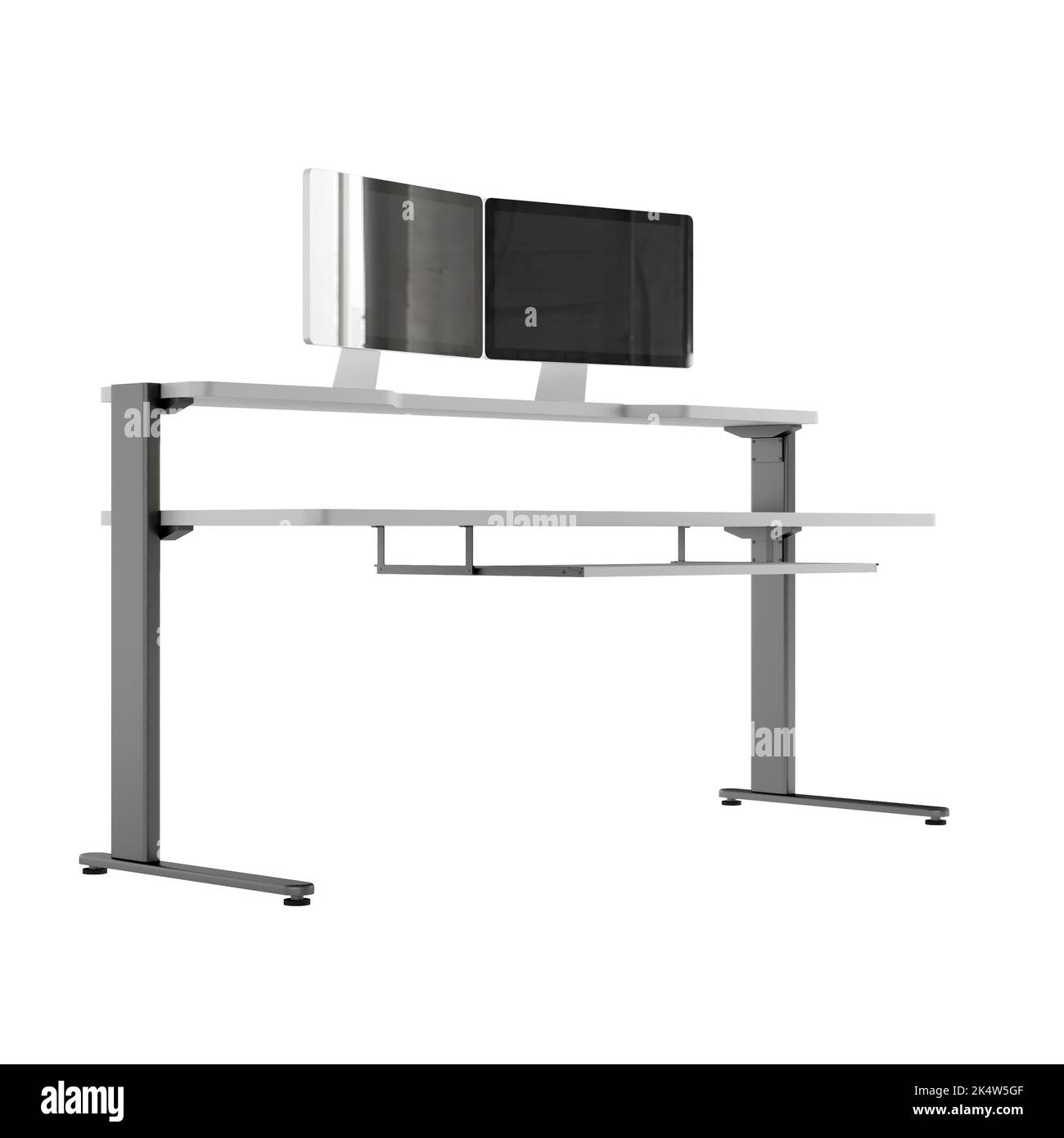 A 3D rendering of a Manual Height Adjustable Standing Desk Frame on a